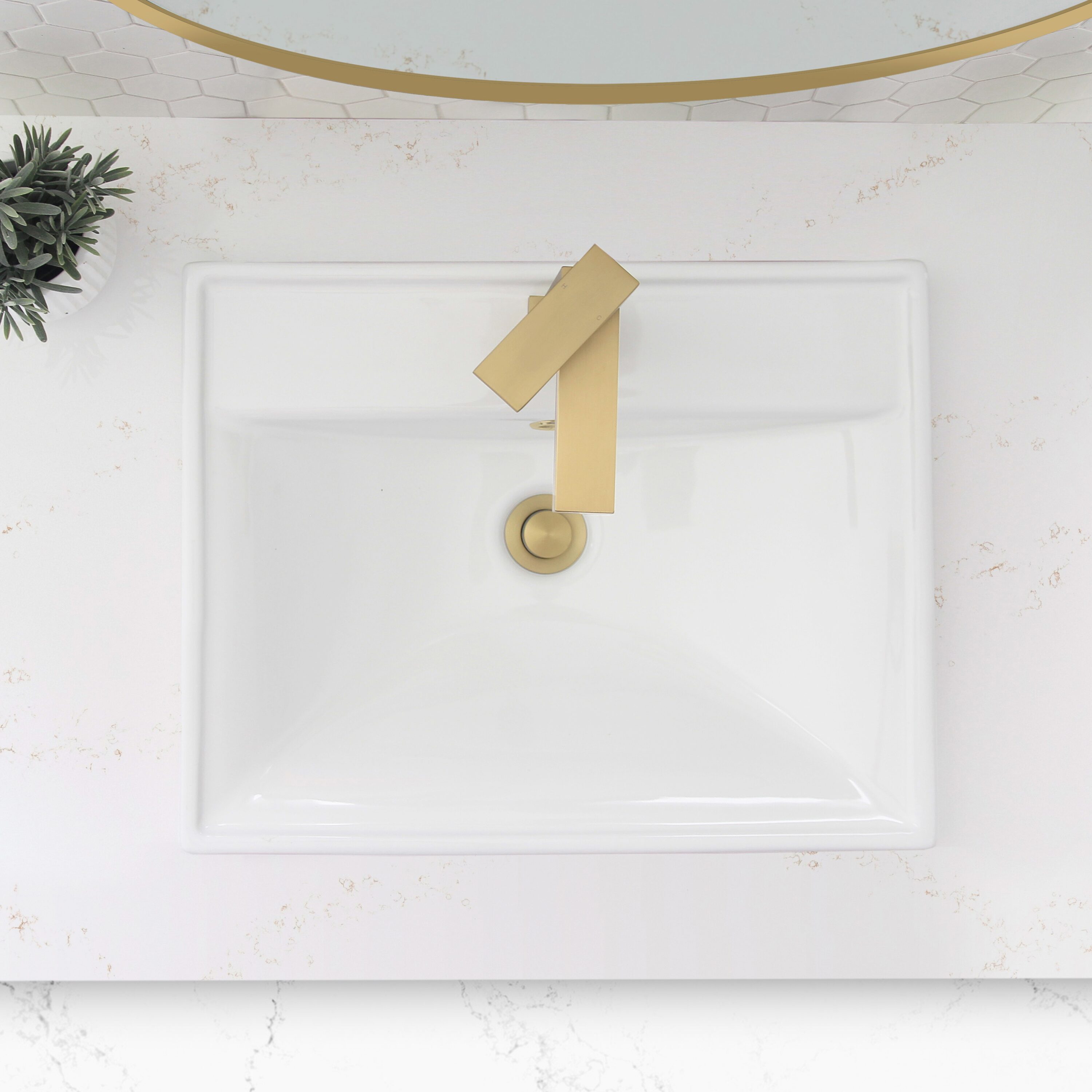 White Rectangular Ceramic Drop-In Bathroom Sink with Overflow