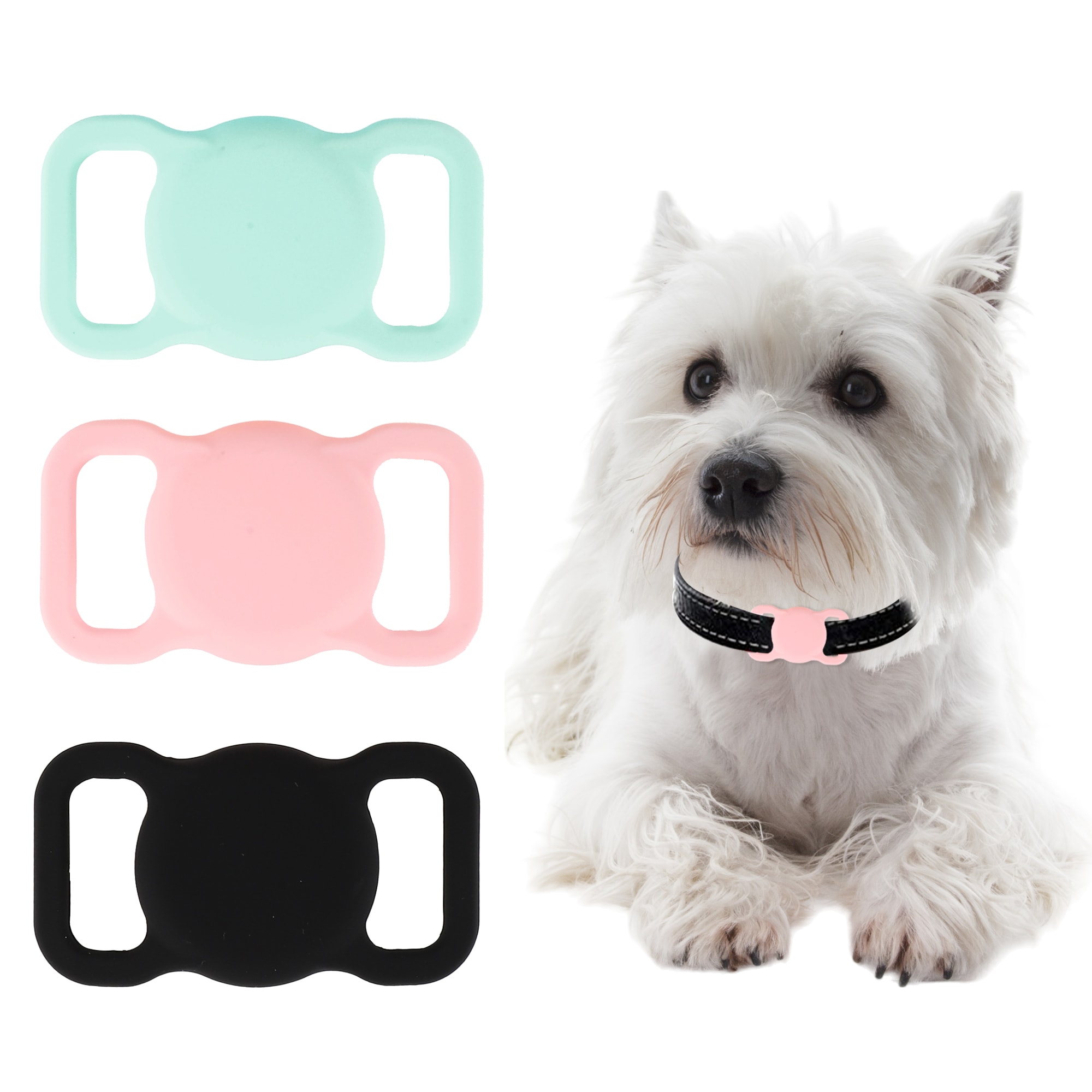 Unique Bargains 3pcs Dog Collar Holder Protective Case for Airtag GPS Tracker Fit for Dog Cat Collar Accessories Pet Loop Holder Black Pink Mint Green