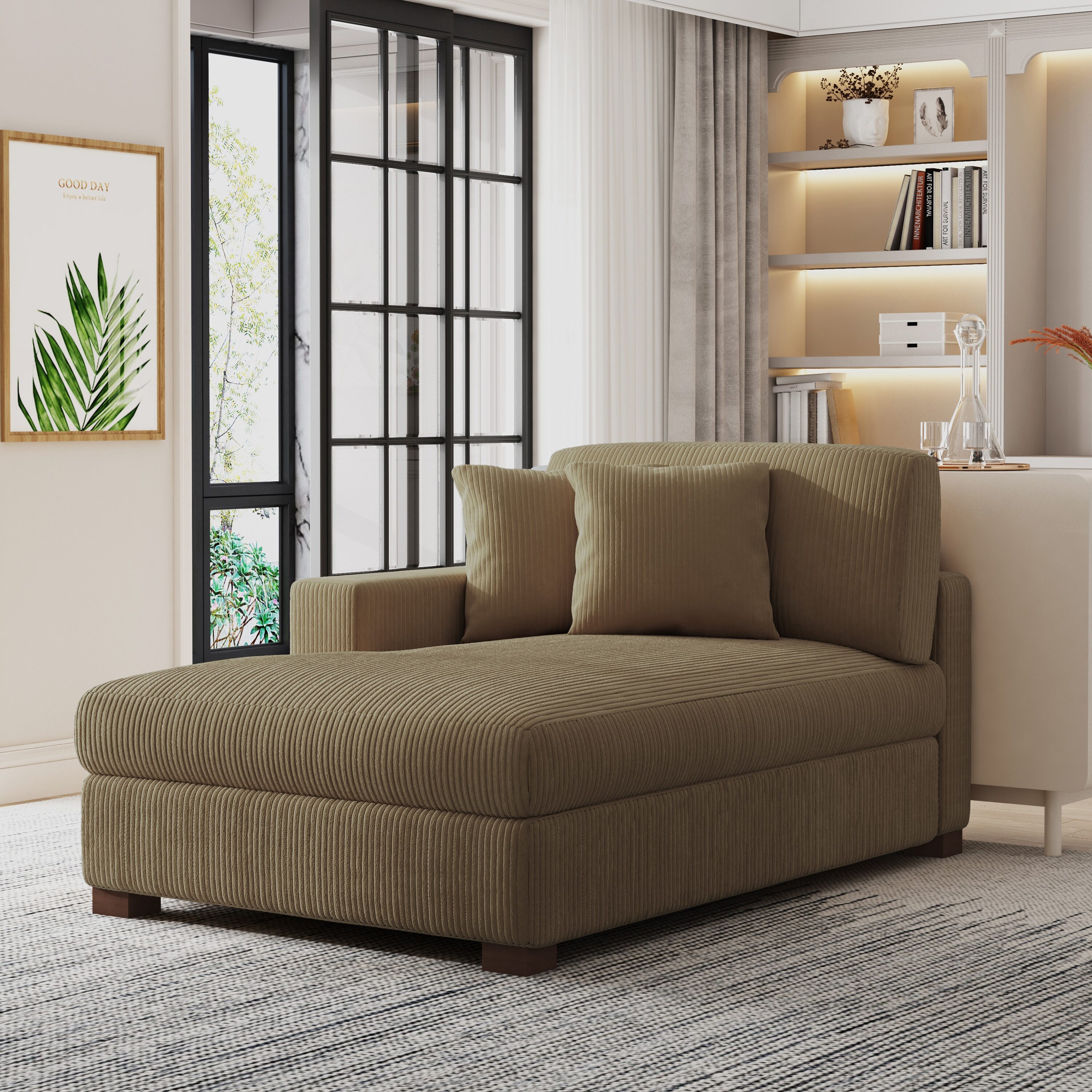 Dreamsidea - Chaise Lounge Indoor Sofa with 2 Pillows 64-in W - 400-lb Capacity - Solid Wood Legs