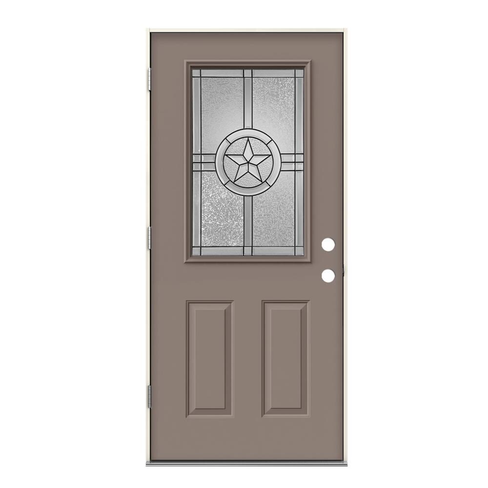 JELD-WEN LOWOLJW230300088 Radiant Star 36-in x 80-in x 4-9/16-in Steel Half Lite Right-Hand Outswing Pottery Painted Prehung Front Door Insulating Core