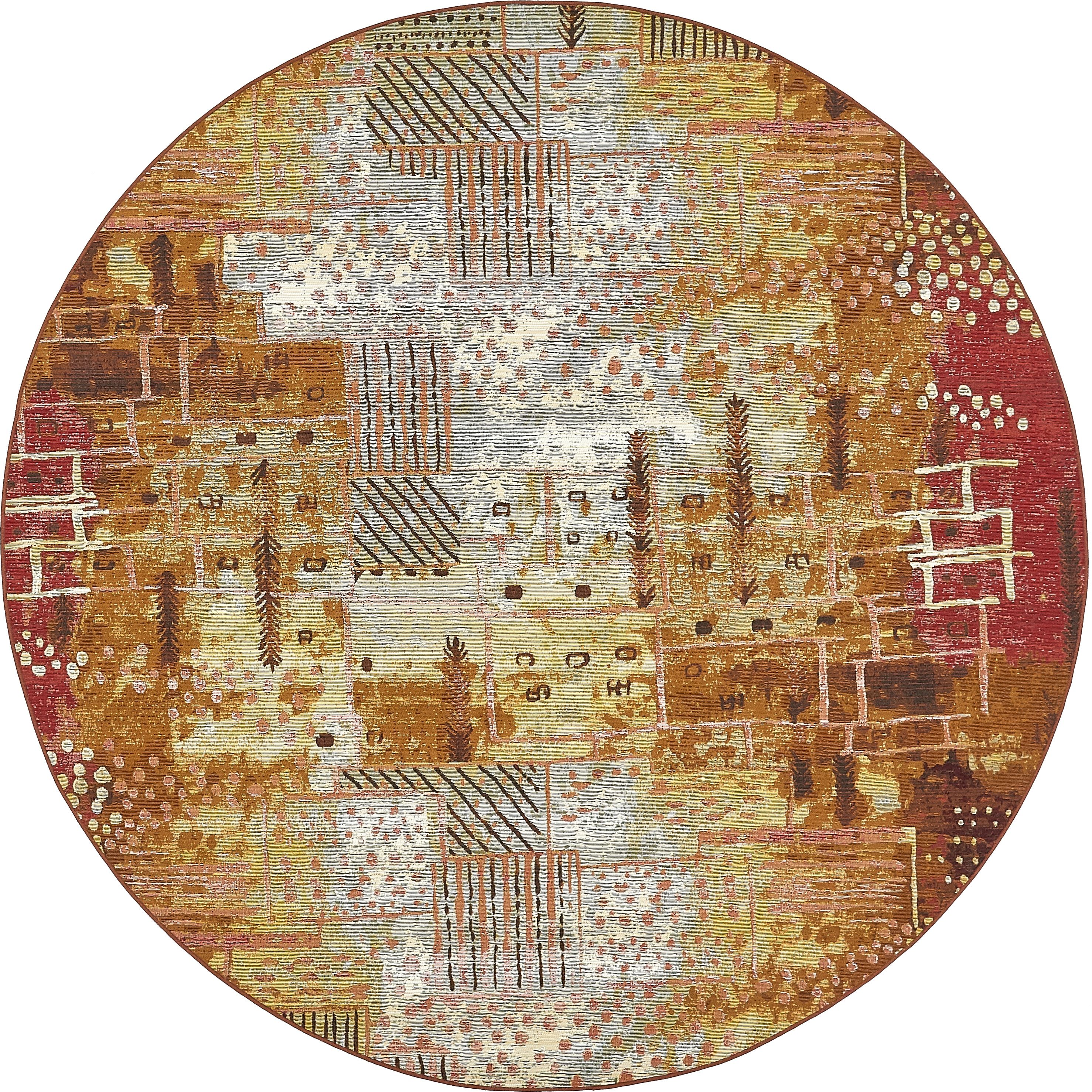 Unique Loom 3138649 Pine Outdoor 8 x 8 (ft) Loomed Polypropylene Multi/Brown Round Indoor/Outdoor Stripe Bohemian/Eclectic Area rug