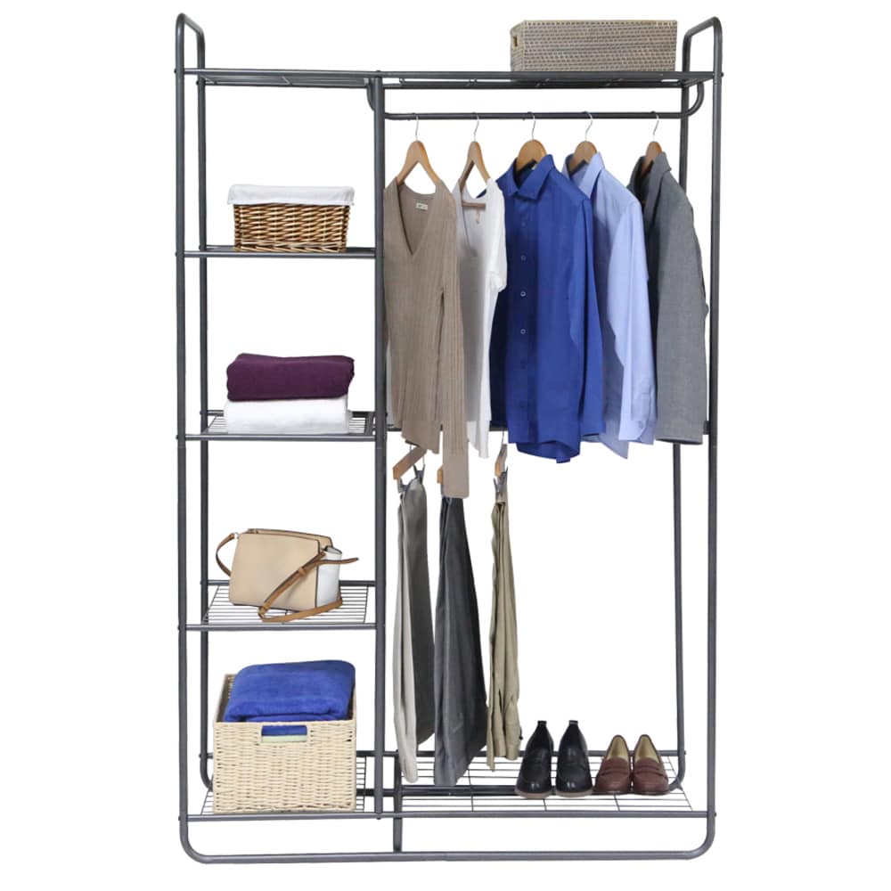 Metal Closet Organizer Wardrobe Shelves Portable Clothes Hanger Storage Rack 