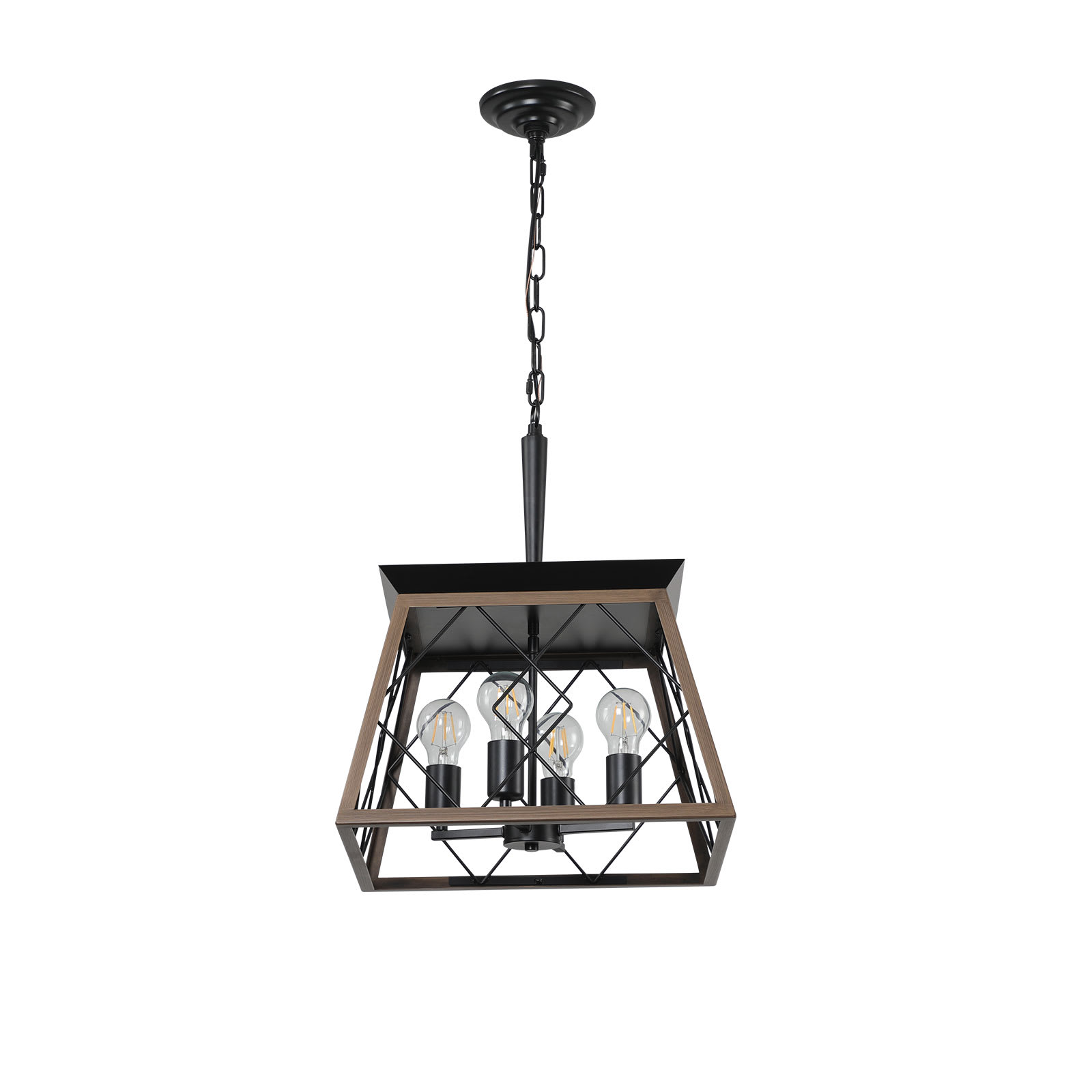 JCFL DIAO-08 20.30 in. H Walnut Iron Traditional 4-Light Farmhouse Chandeliers for Dining Room