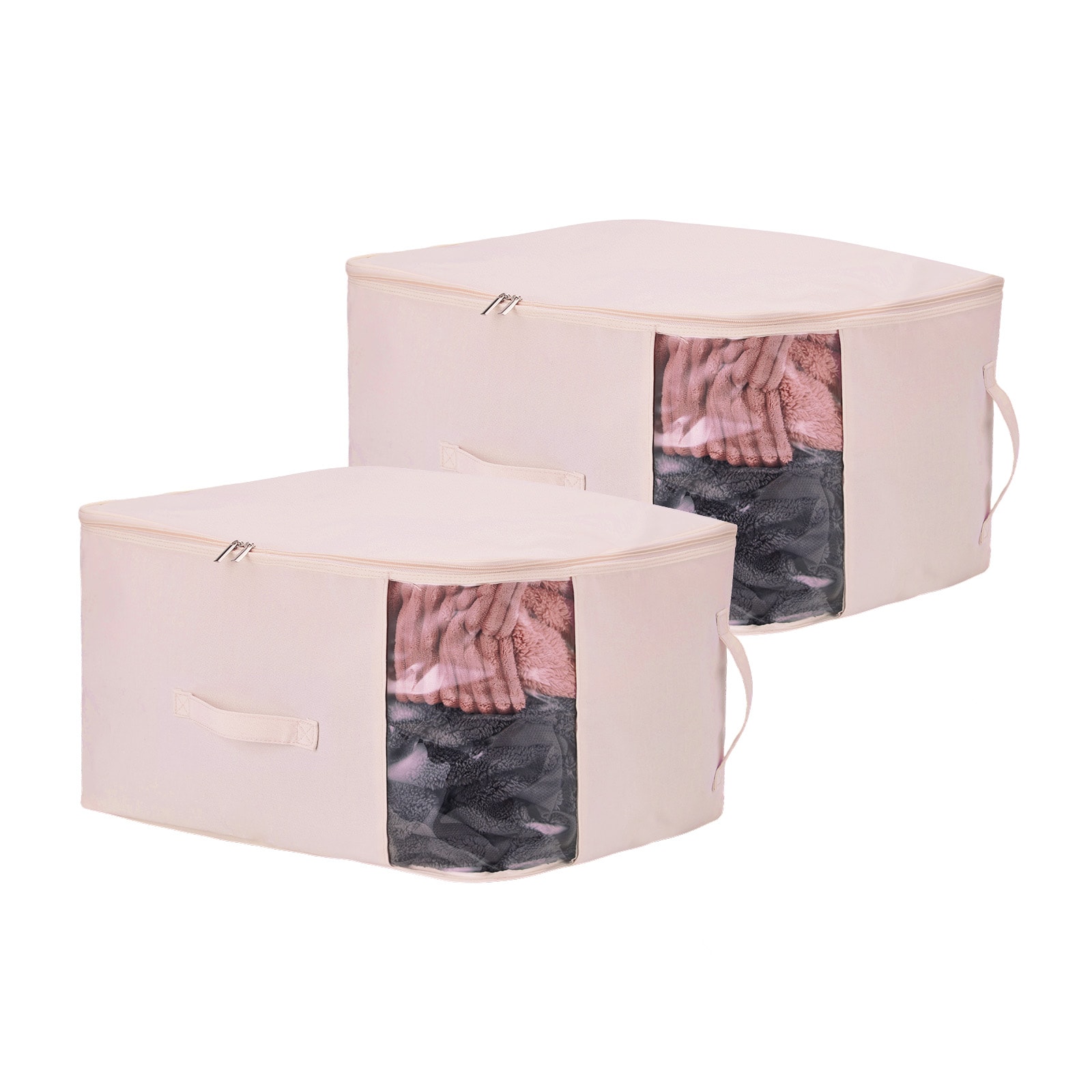 GarveeLife 2 Pack Pink Canvas Bedding Storage Bag Durable Fabric Blanket Organizer Washable Wardrobe Pouch for Quilts Pillows Home Organization