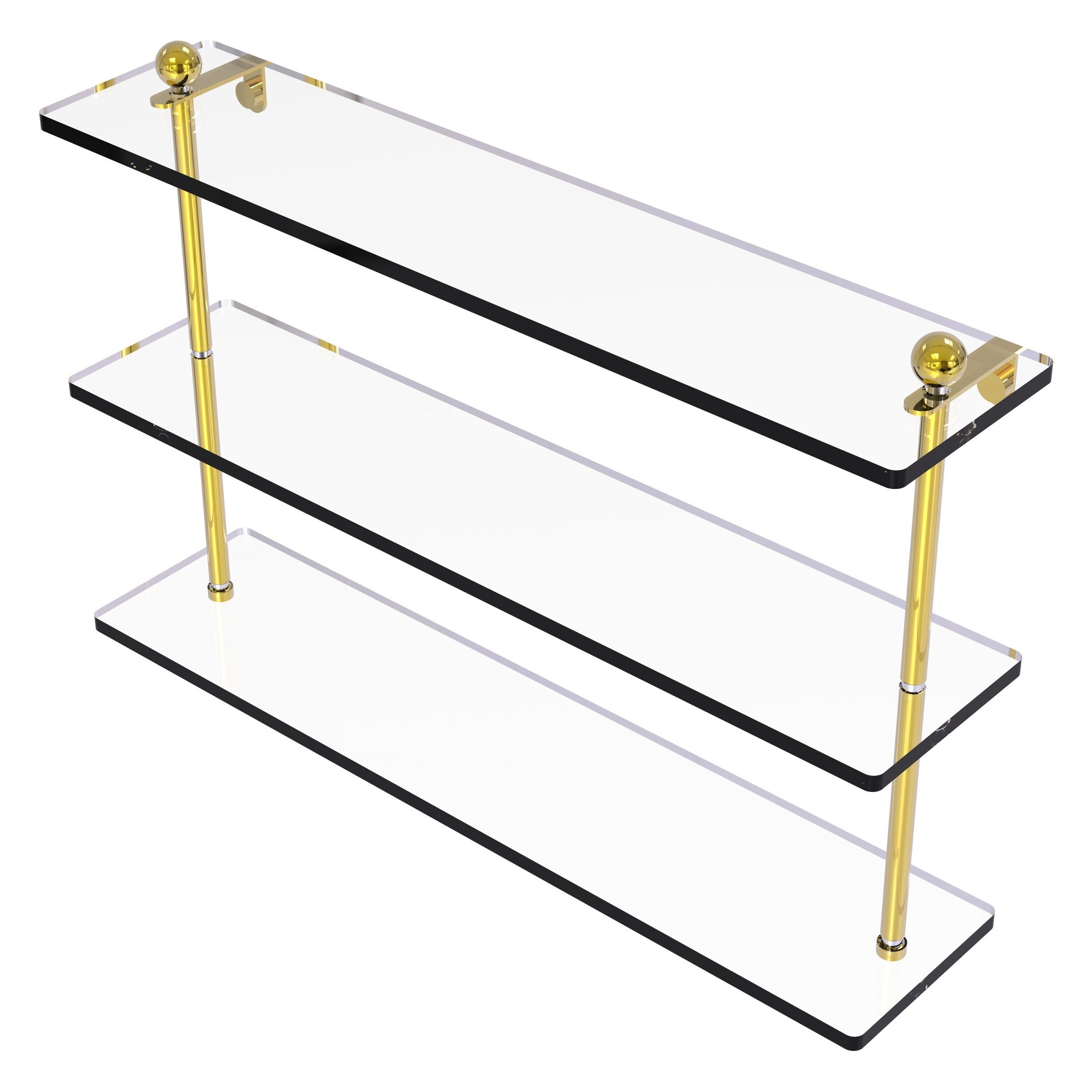 Allied Brass PR-5/22-PB Prestige Regal Polished 3-Tier Brass Wall Mount Corner Bathroom Shelf (22-in x 15-in x 5-in)