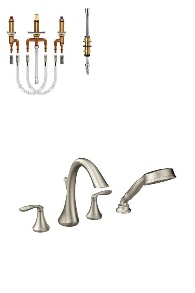 Eva Brushed Nickel 2-handle Deck-mount Roman High-arc Bathtub Faucet with Hand Shower | - Moen T944BN-9793-L