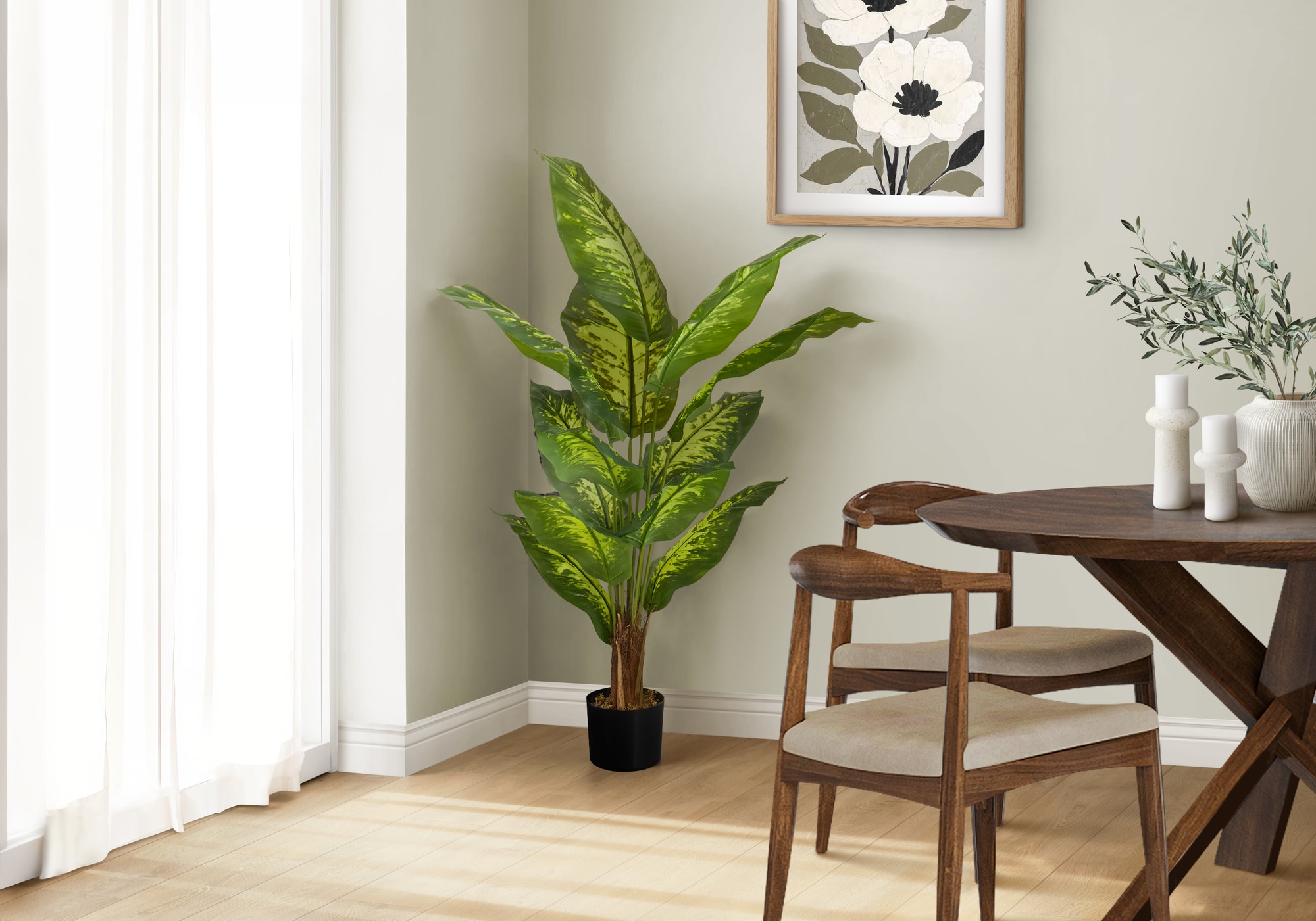 LOVMOR Artificial Plant 47Inch Tall Evergreen Tree Indoor Faux Fake Floor Greenery Potted Real Touch Decorative Green Leaves Black Pot