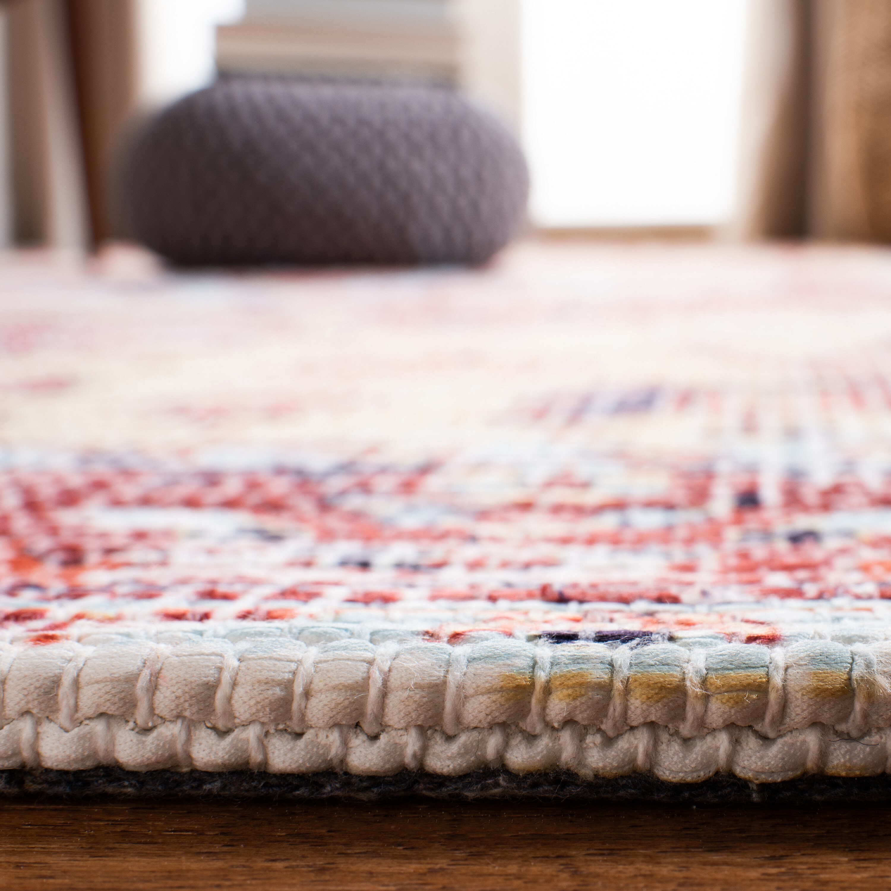 Saffron 6' x 6' Rust and Aqua Hand Loomed Cotton Area Rug