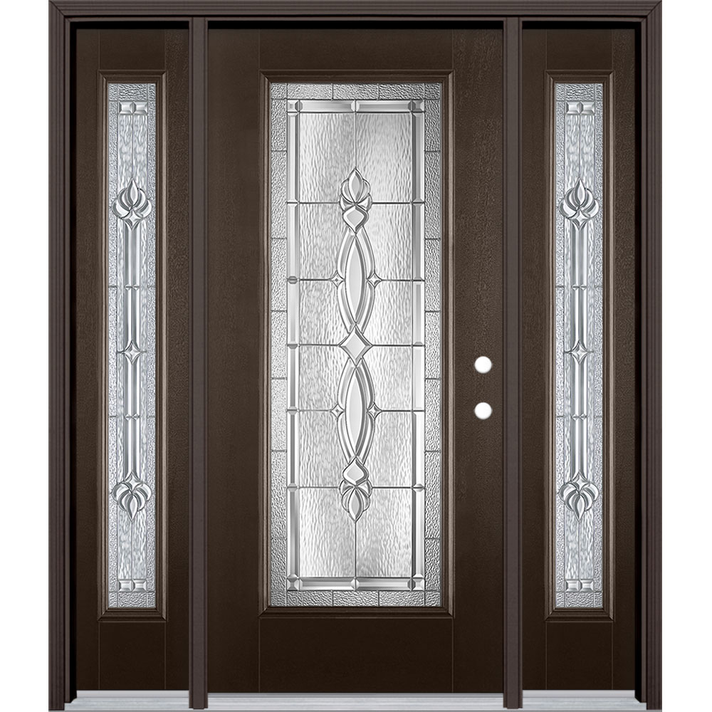 Masonite 3421863 Panama 60-in x 80-in x 4-9/16-in Fiberglass Full lite Left-hand inswing Walnut Stained Prehung Single door with sidelights Front Door with Brickmould Insulating core Decorative glass
