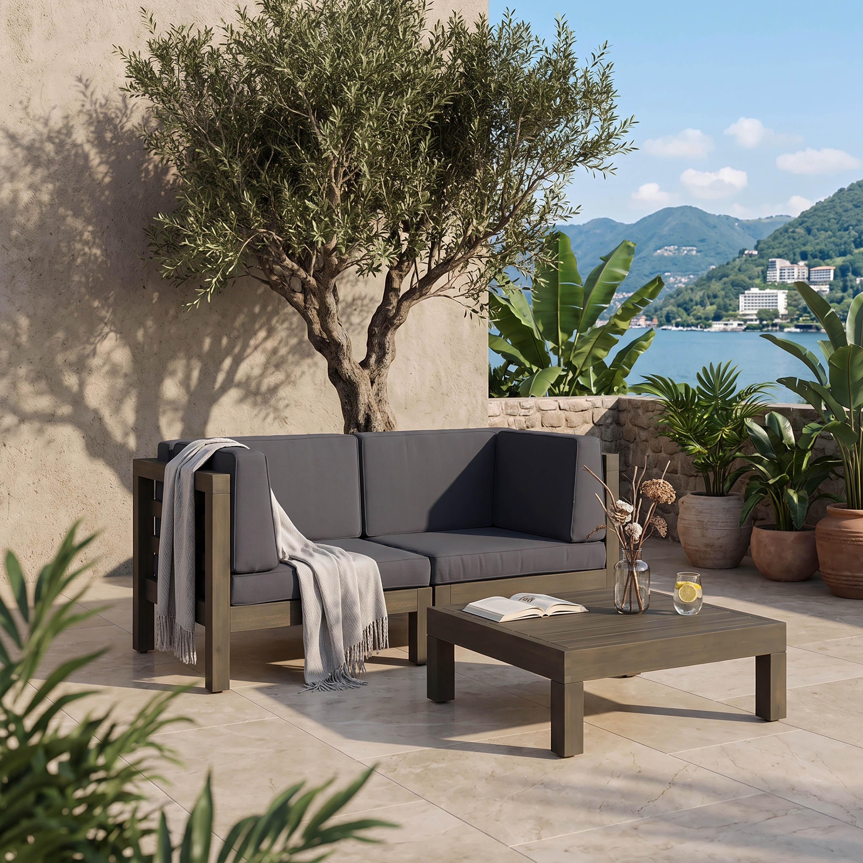 ToolCat 3 Piece LOVE SEAT SET WITH COFFEE TABLE, DARK GREY