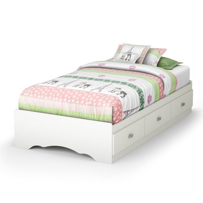 South S Furniture Tiara Pure White, Twin Bed Frame With Storage