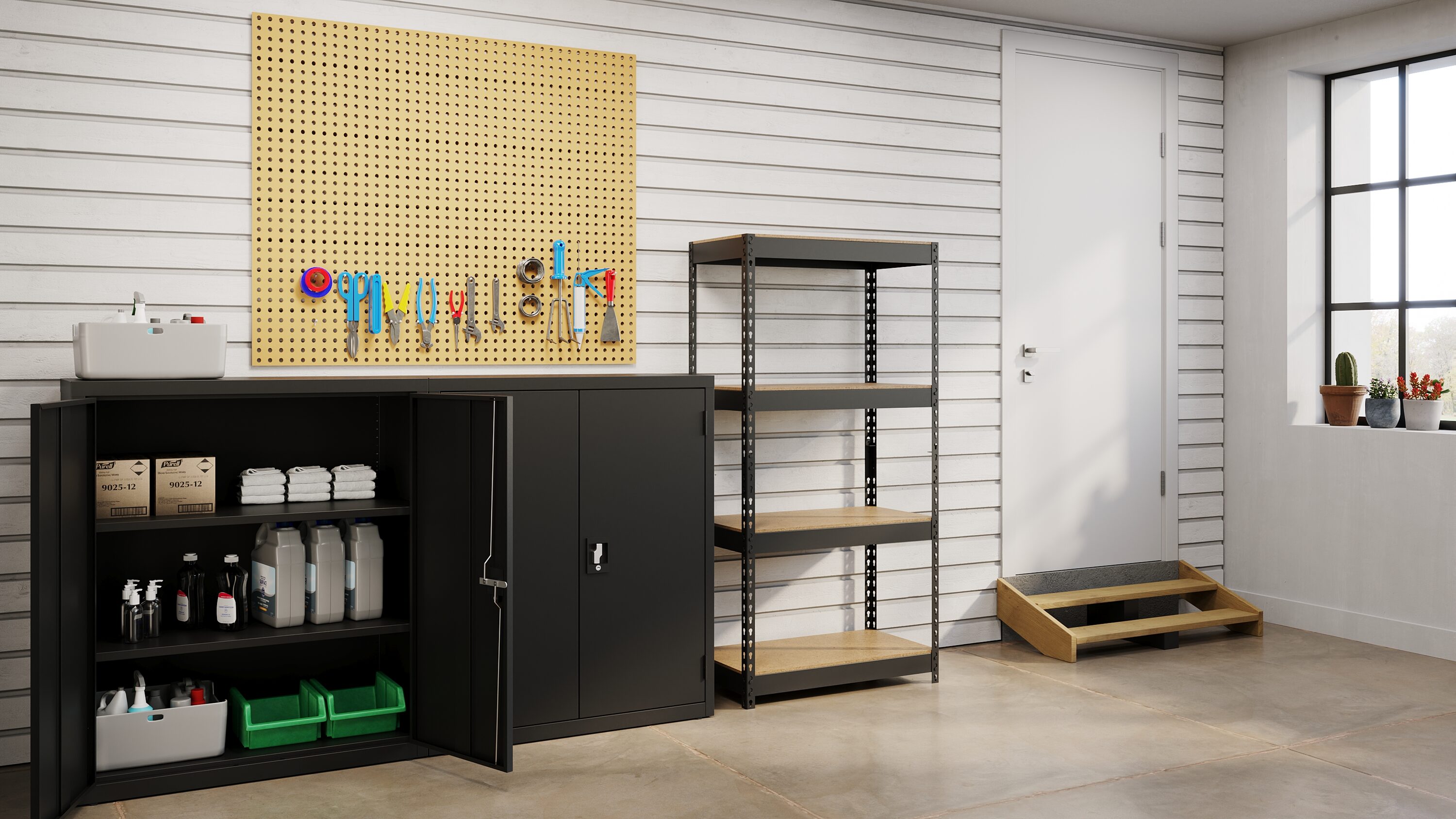 Black Heavy-Duty Riveted Steel 4-Shelf Storage Unit