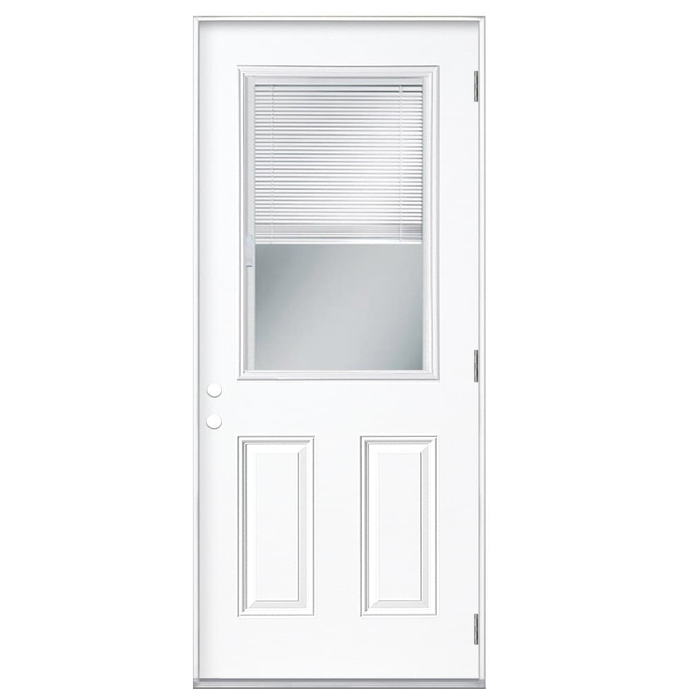 Masonite 741083 32-in x 80-in x 4-9/16-in Steel Half lite Left-hand outswing Primed Primed Prehung Single door Front Door Insulating core Decorative glass