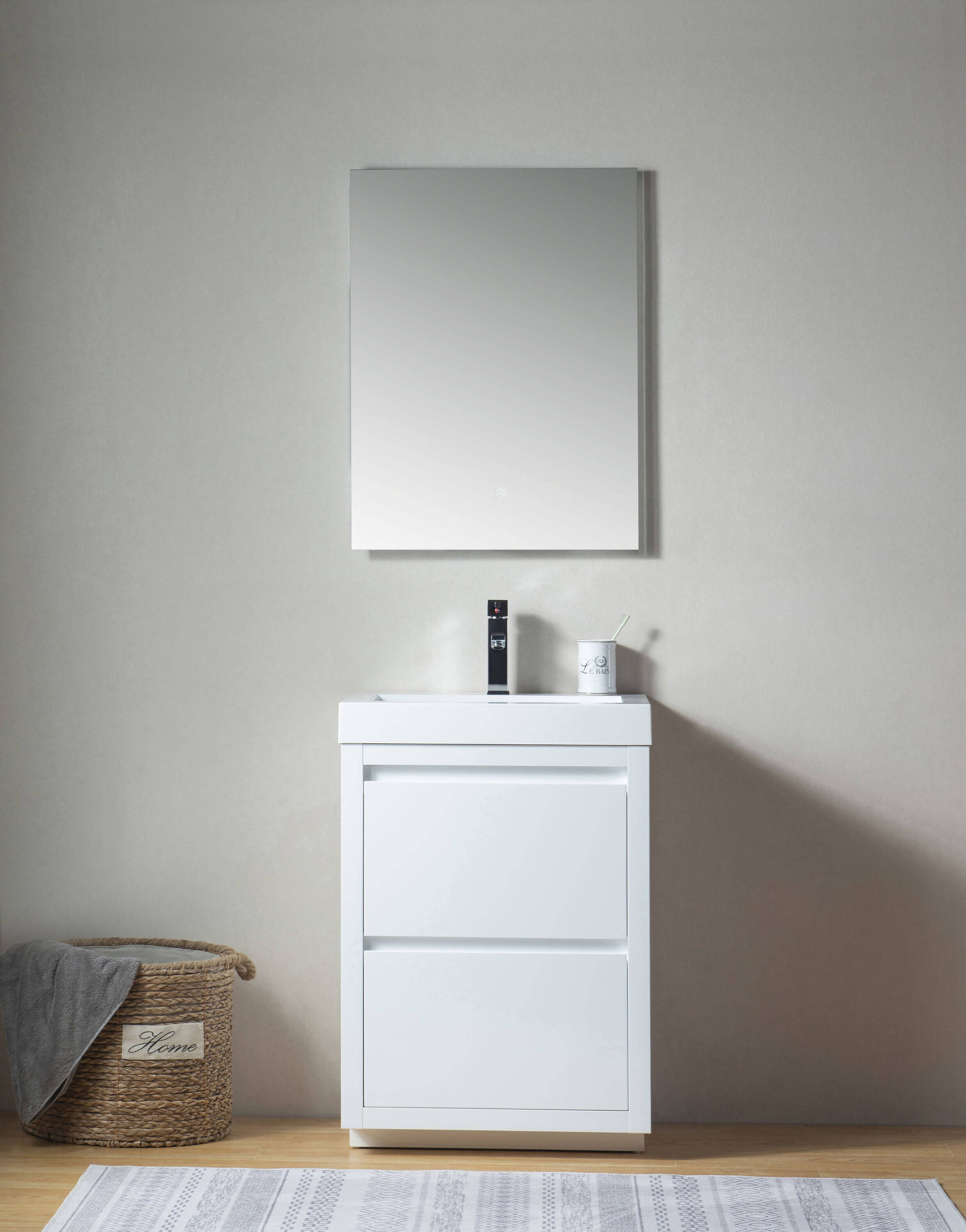24-Inch Glossy White Single Sink Bathroom Vanity with Resin Top