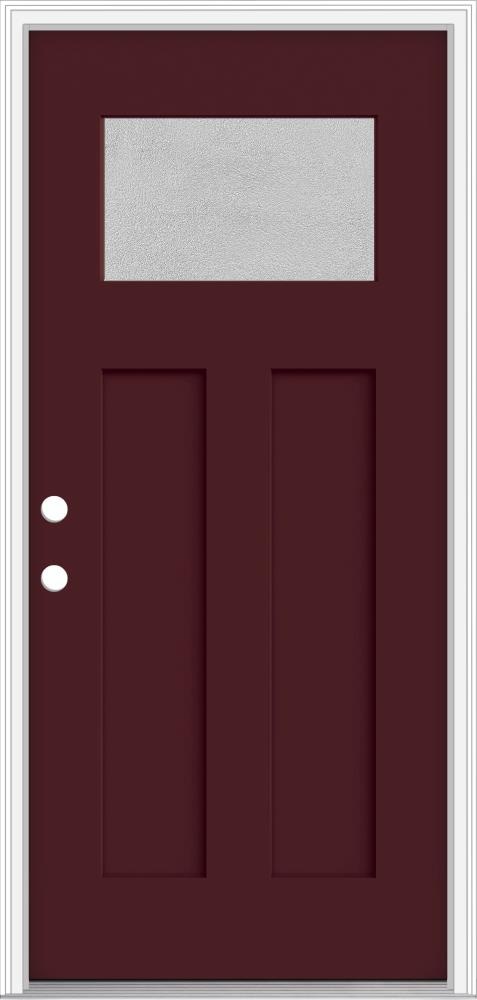 JELD-WEN LOWOLJW205800260 Microgranite 32-in x 80-in x 4-9/16-in Fiberglass Craftsman Right-hand inswing Currant Painted Prehung Front Door with Brickmould Insulating core
