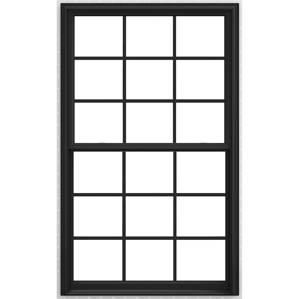 JELD-WEN LOWOLJW240200042 V-2500 35-1/2-in x 71-1/2-in Bronze White Vinyl New construction Double Hung Window Low-E argon Double Pane Glass with Grids (Full Screen Included)