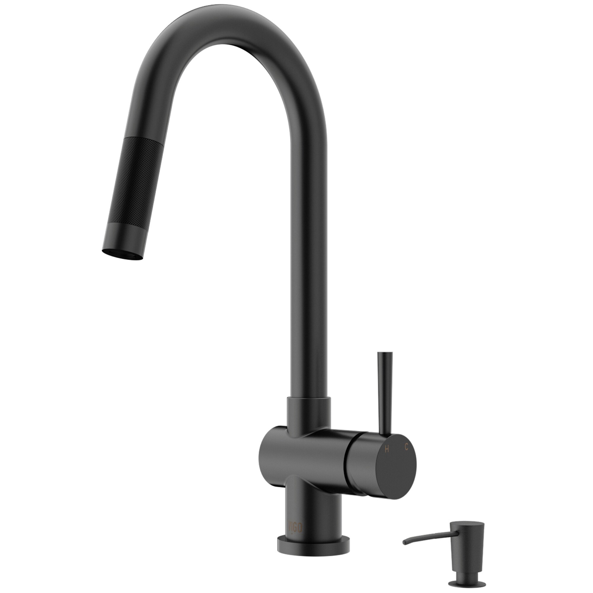VIGO VG02008MBK2 Gramercy Matte black Single Handle Deck-mount Pull-down Kitchen Faucet (Soap Dispenser Included)