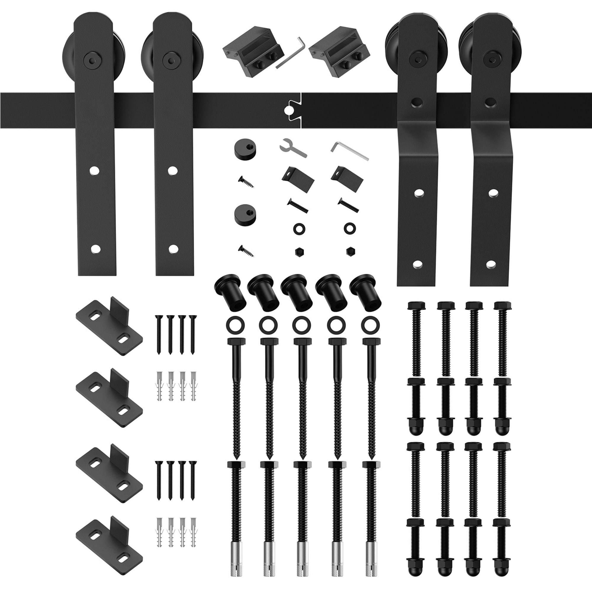 Clihome CL-8FT-I2DB 96-in Matte Black Indoor/Outdoor I-strap Double bypass Barn door hardware kit