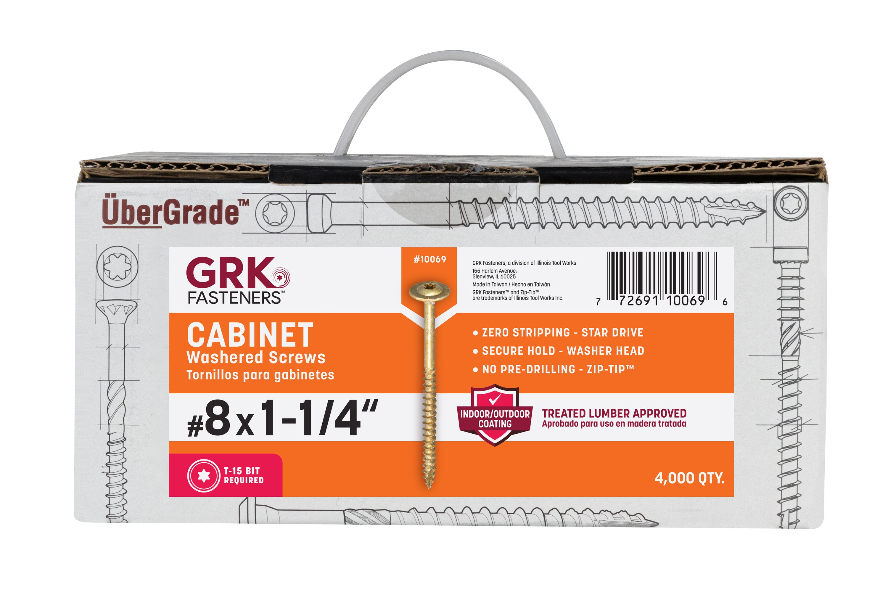 GRK Fasteners 10069 #8 x 1-1/4-in Polymer Interior Cabinet mounting screws ( 4000 -Per Box )