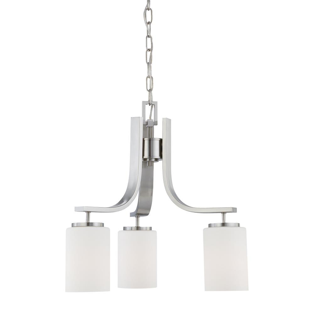 Modern 20" Brushed Nickel Chandelier with Etched Glass Shades