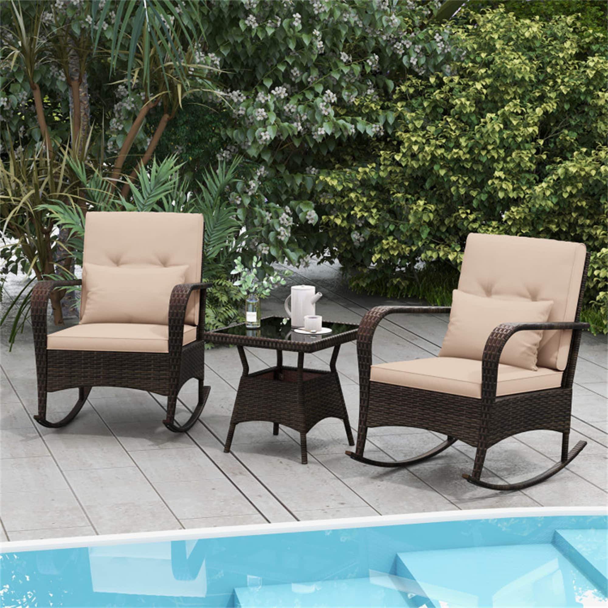 BABOOM BOM-021AAD-OR 3 -Piece Rattan Patio Conversation Set with Tan Cushions