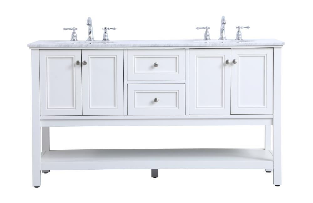White Double Sink Freestanding Vanity with Marble Top