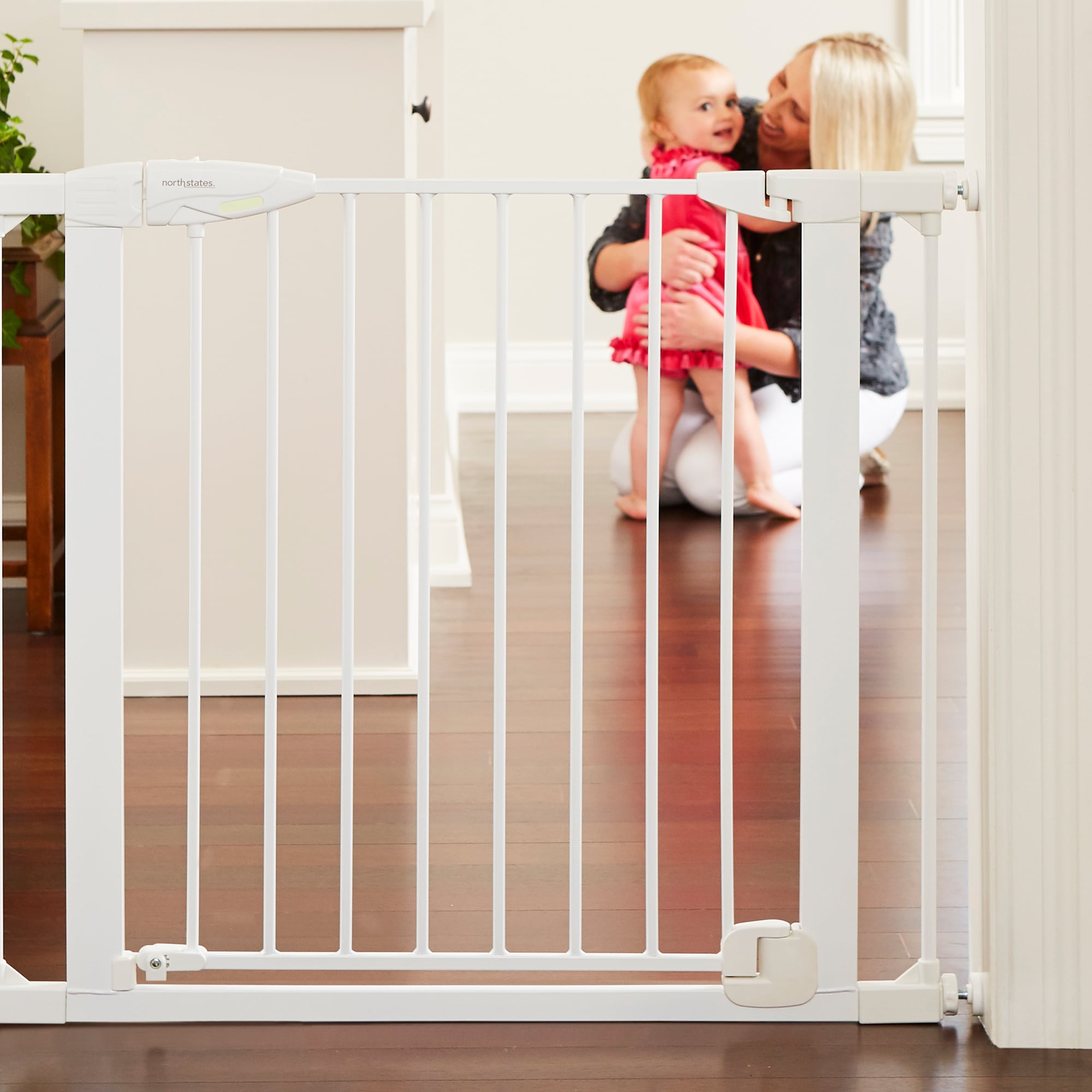 Extra-Wide White Metal Auto-Close Baby Gate