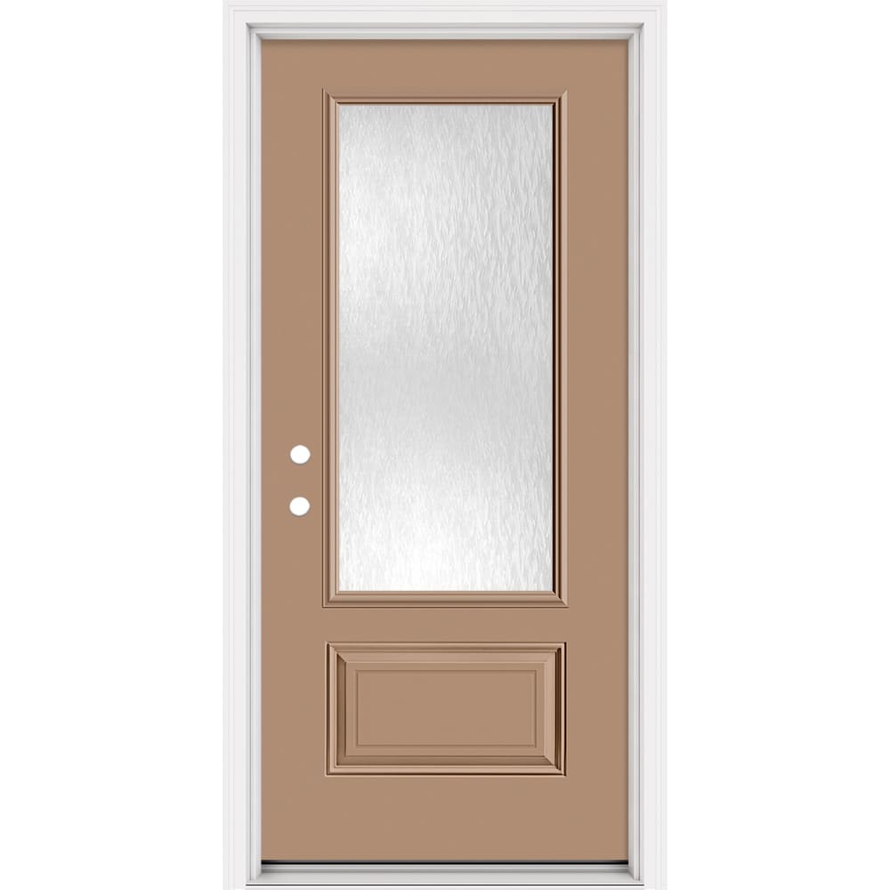 Masonite 321359 Steel Doors Series 36-in x 80-in x Steel No glass Right-hand inswing Warm Wheat Painted Prehung Front Door with Brickmould Insulating core