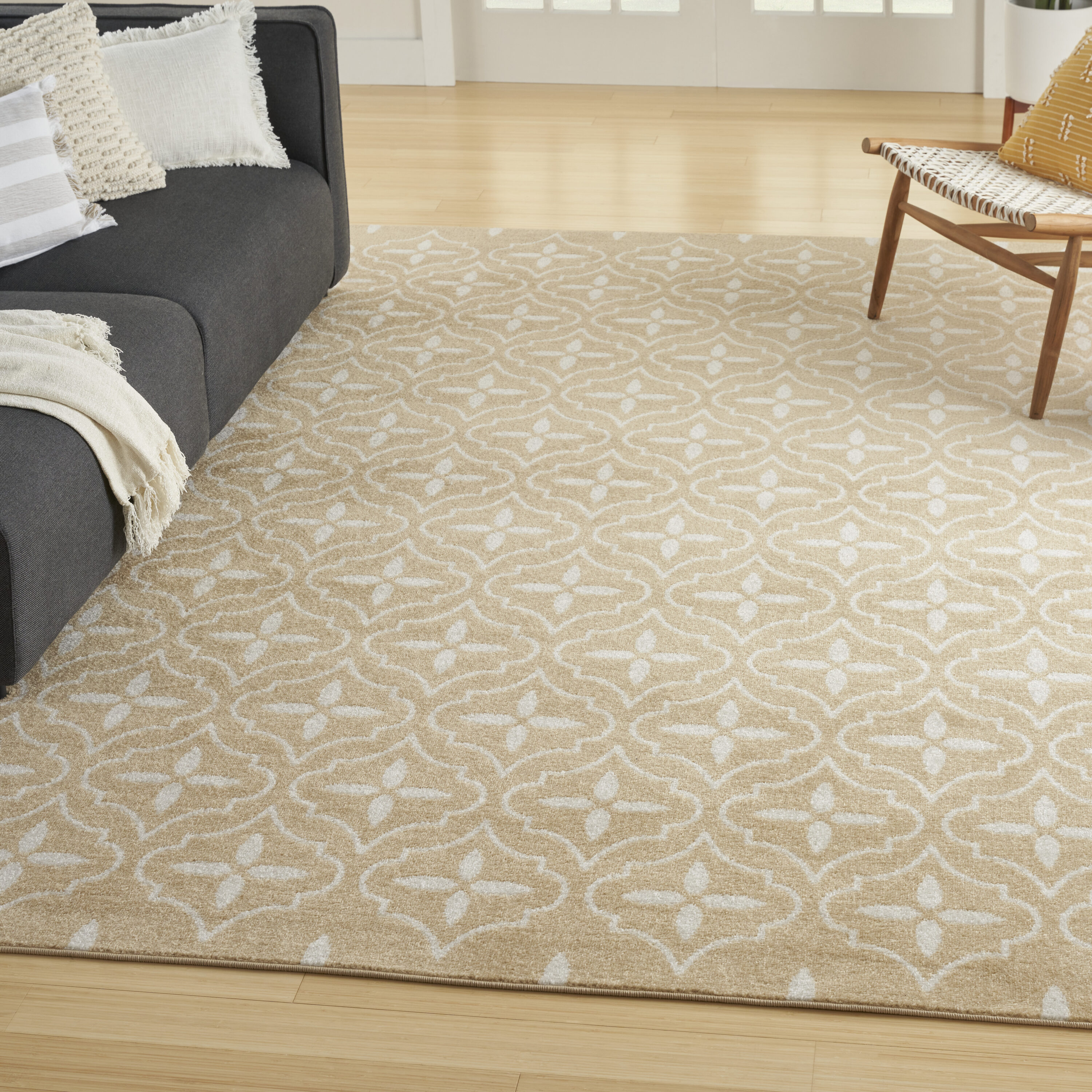 Nourison Home 099446940803 Essentials 6 x 9 (ft) Loomed Polypropylene Beige Ivory Rectangular Indoor/Outdoor Trellis Area rug