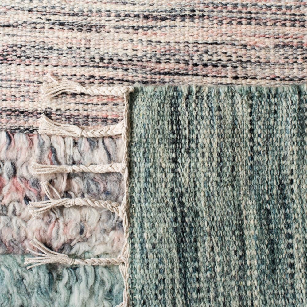 Handmade Blue and Pink Wool Shag Rug 4' x 6'