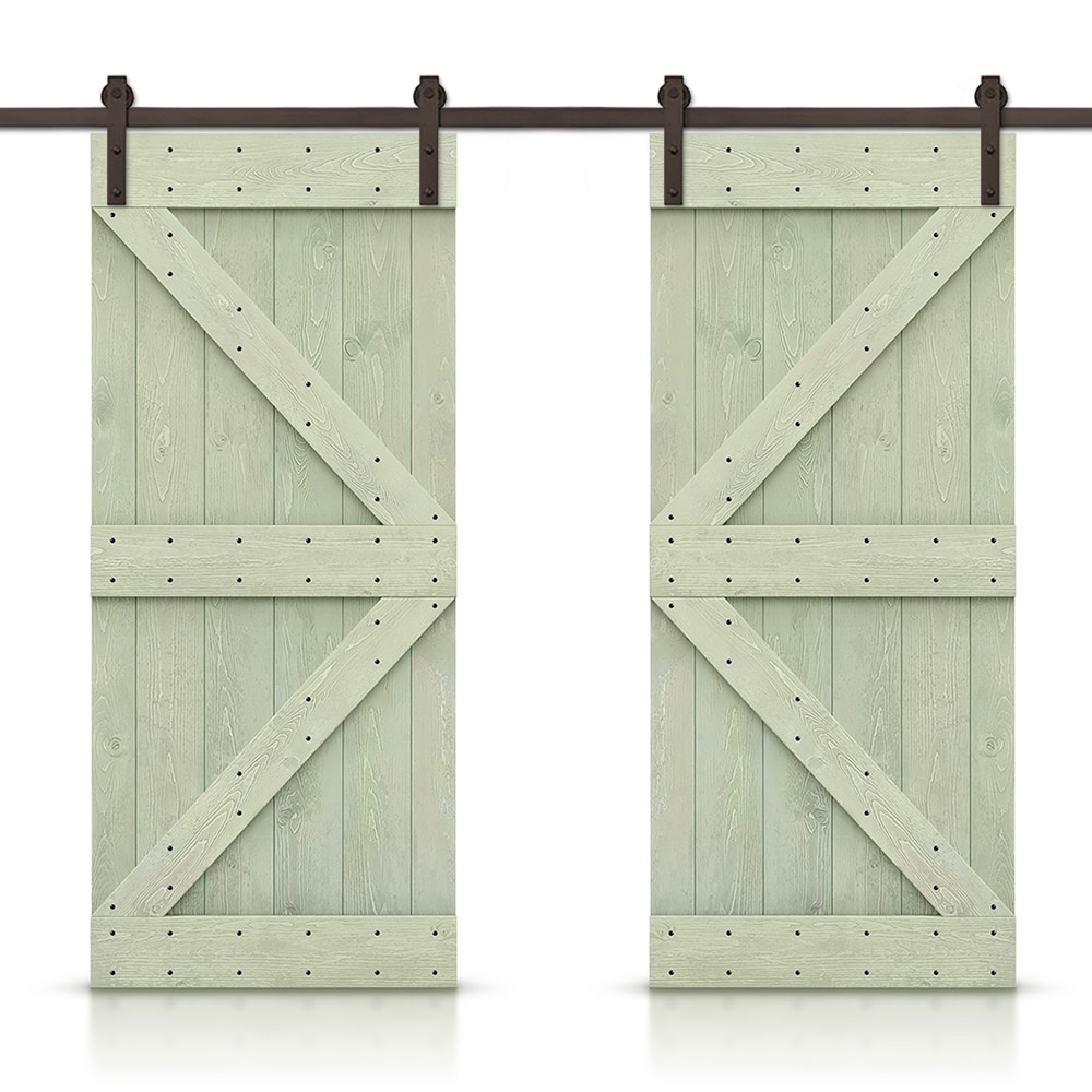 CALHOME CN+(2)S11-AB+K38LG 76-in x 84-in Sage green Pine Wood Solid core Double Barn Door (Hardware Included)