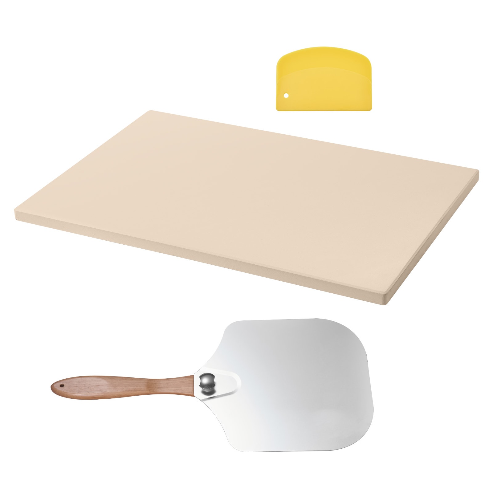 GIVIMO 1450-Degree F Rectangular Pizza Stone 20 by 14 by 0.6-in Cordierite Heat-Resistant Cook Stone with Metal Peel and Scraper for Kitchen Bake Oven and BBQ Grill #LW038GIVSS1026