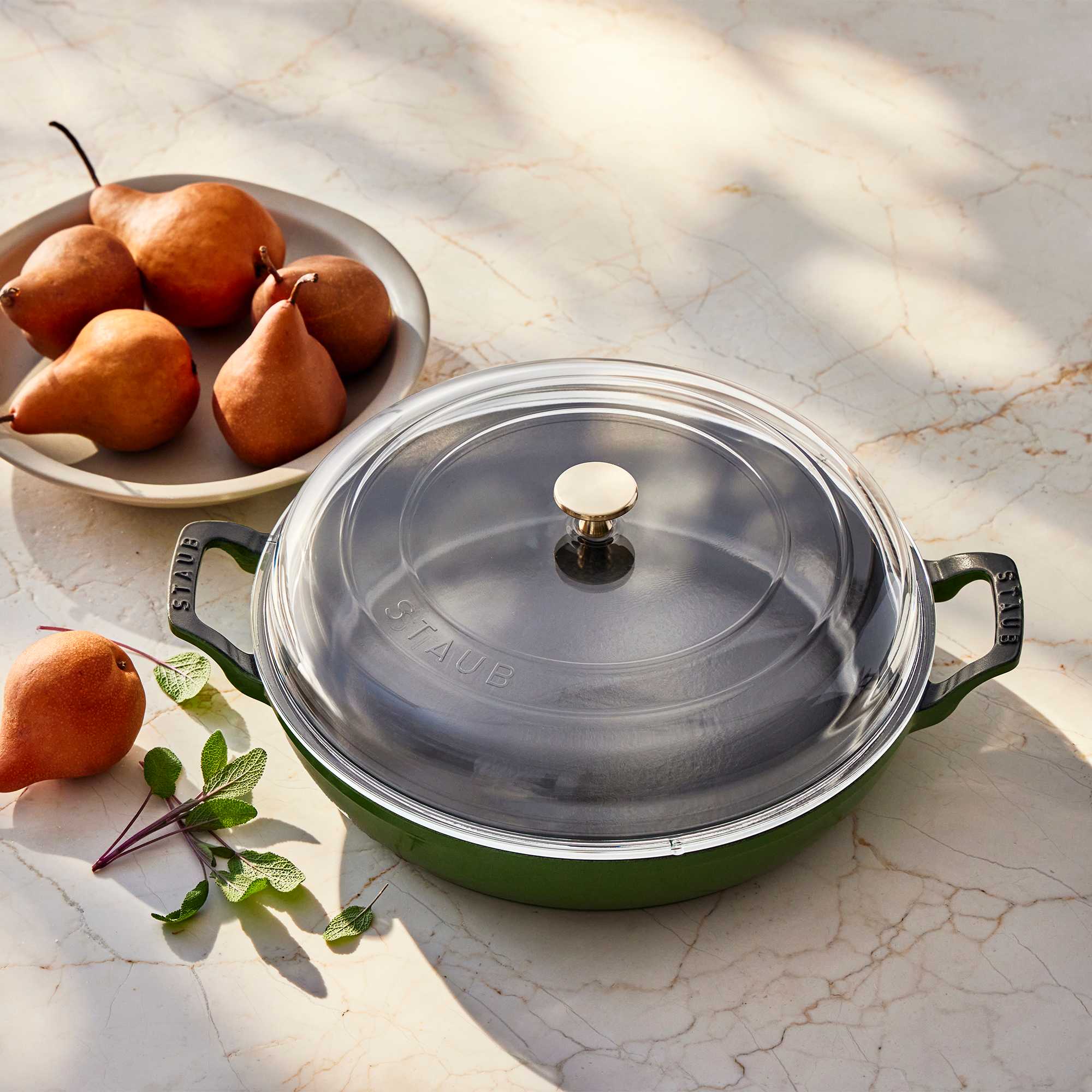 STAUB Cast Iron 3.5qt Braiser with Glass Lid Pistachio in the