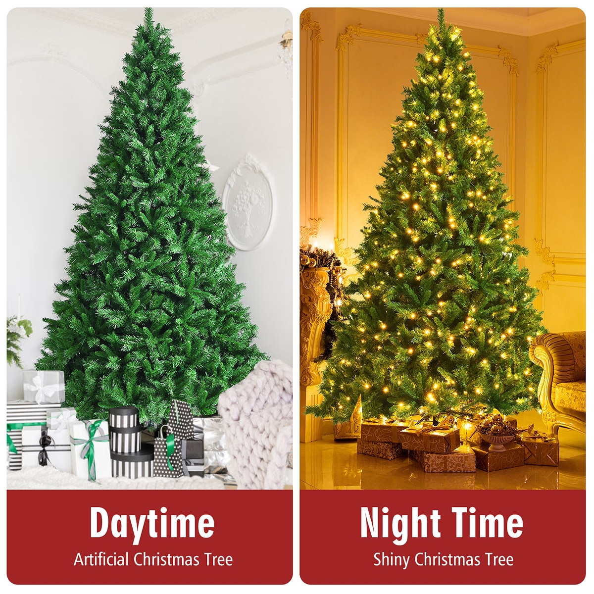 WELLFOR 9-ft Pre-lit Artificial Christmas Tree with White LED Lights CM ...