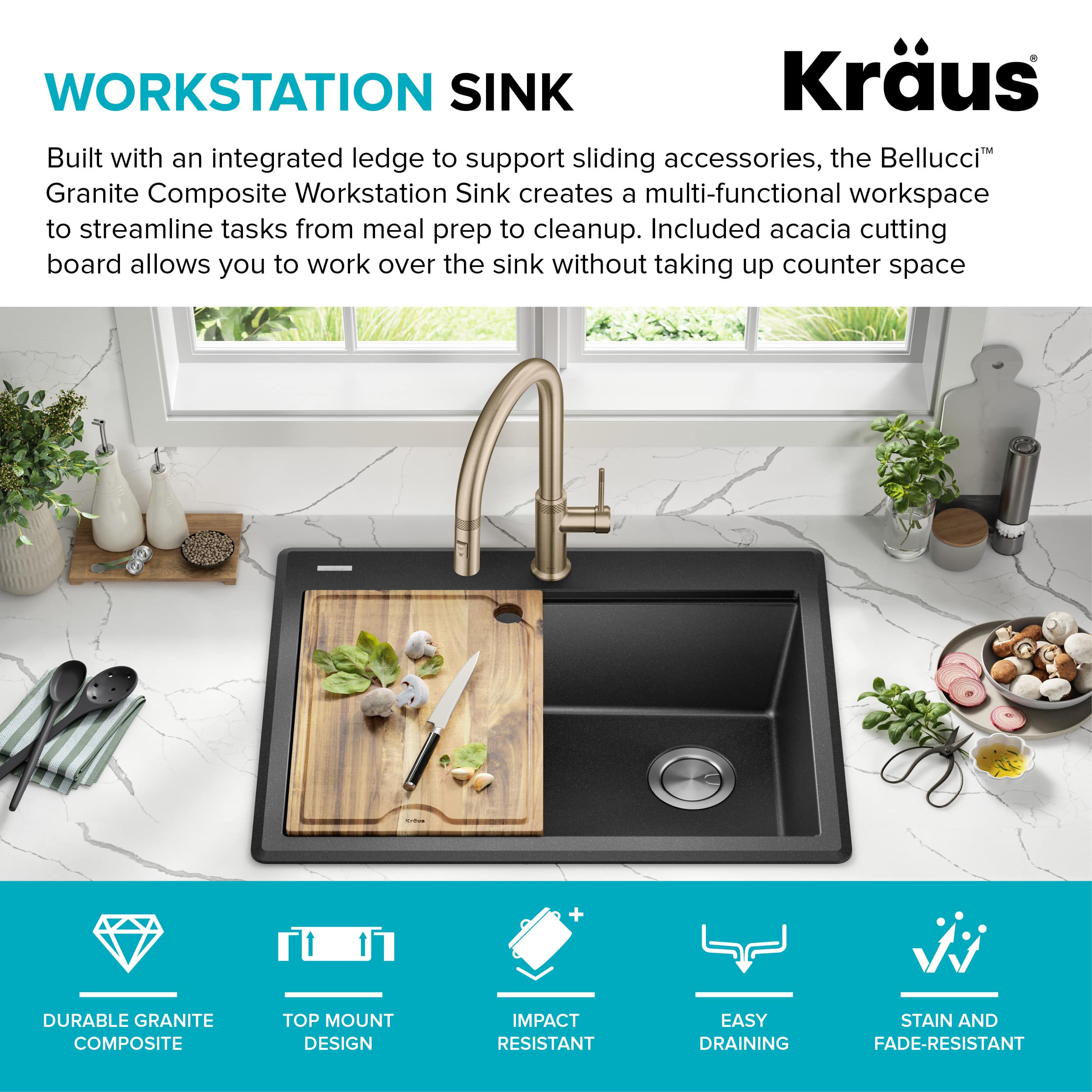 Granite Composite Single Bowl Kitchen Sink in Metallic Black