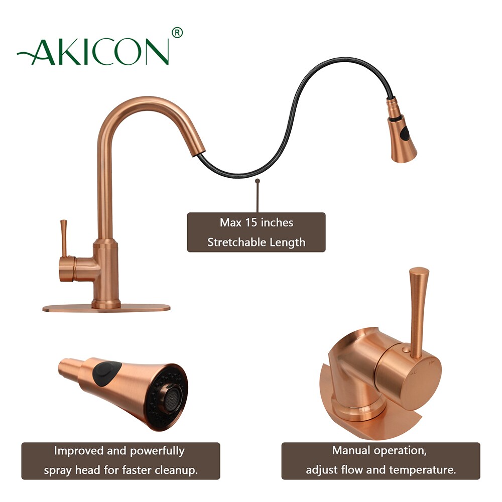 Akicon Copper Single Handle Pull-down Kitchen Faucet with Sprayer (Deck  Plate) in the Kitchen Faucets department at