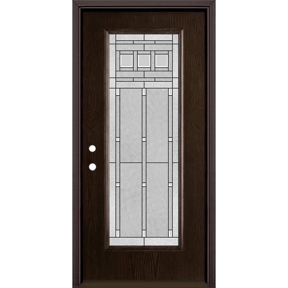 Masonite 1326890 Craftsman 36-in x 80-in Fiberglass Full Lite Right-Hand Inswing Walnut Stained Prehung Single Front Door with Brickmould Insulating Core