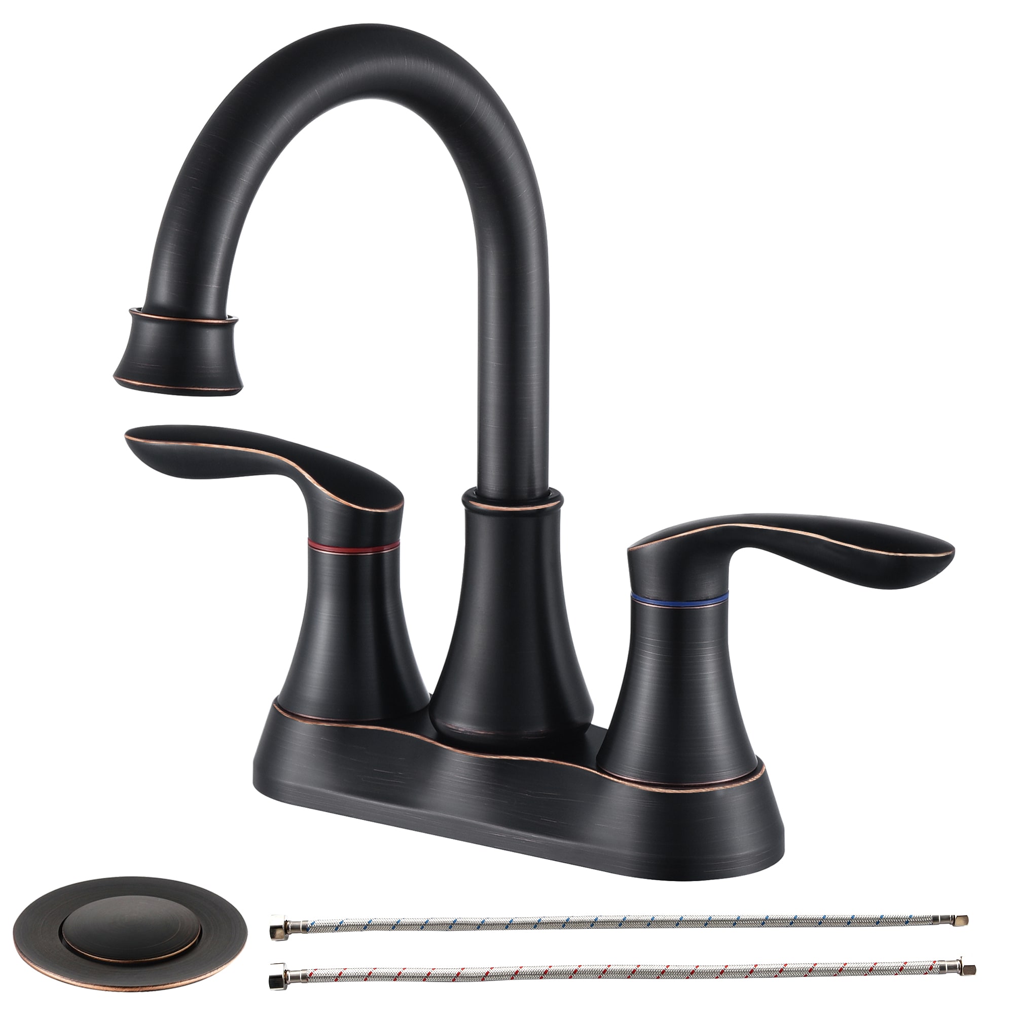 WELLFOR ZQB4011ORB Oil Rubbed Bronze 4-in centerset 2-handle Mid-arc Residential Handle Bathroom Sink Faucet with Drain