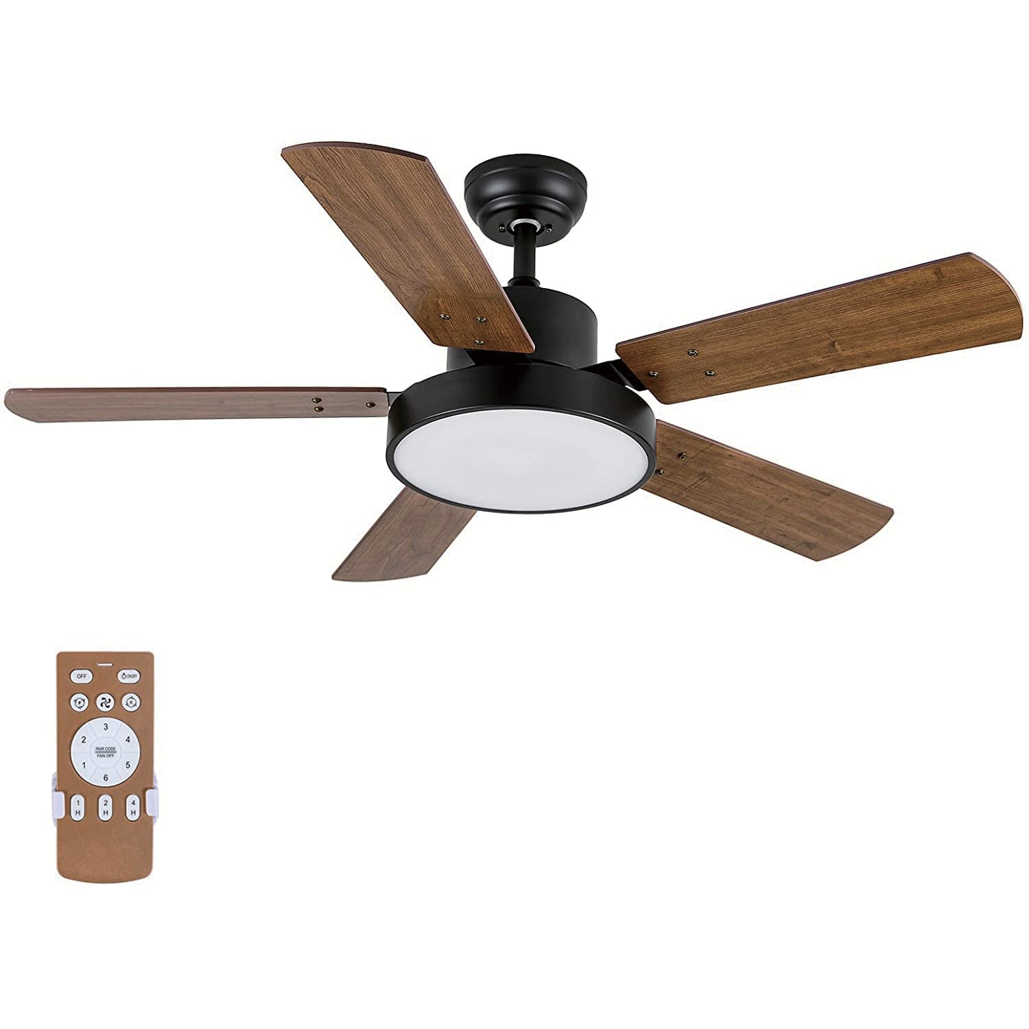 Maincraft D01-CF037 44-in Integrated LED Black with Ceiling Fan With Light - Remote Included ( 5 -Blade )