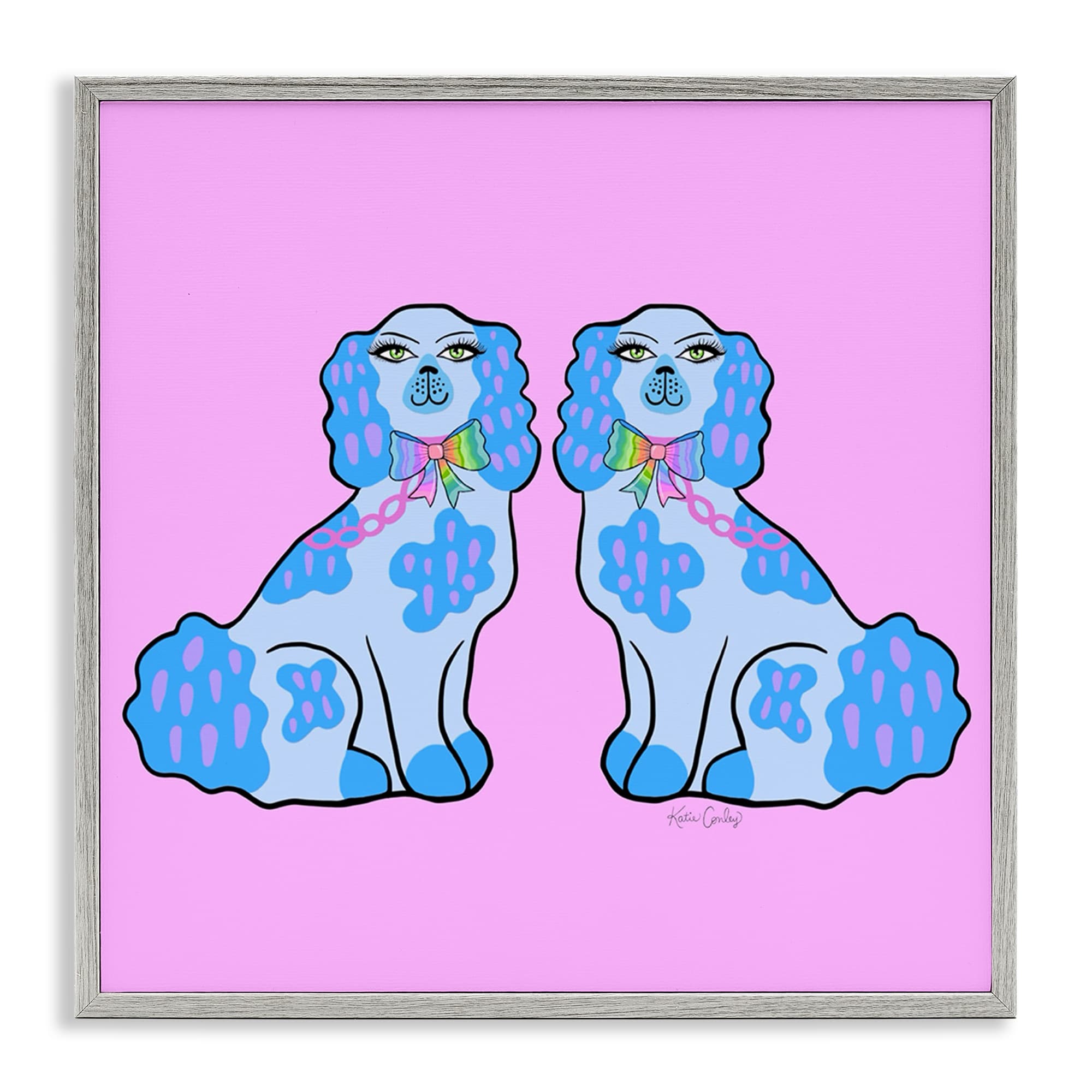 Stupell Industries BS-755-GFF-17X17 Funky Dogs Blue and Pink Gray Framed Giclee Art By Katie Conley 17 x 17