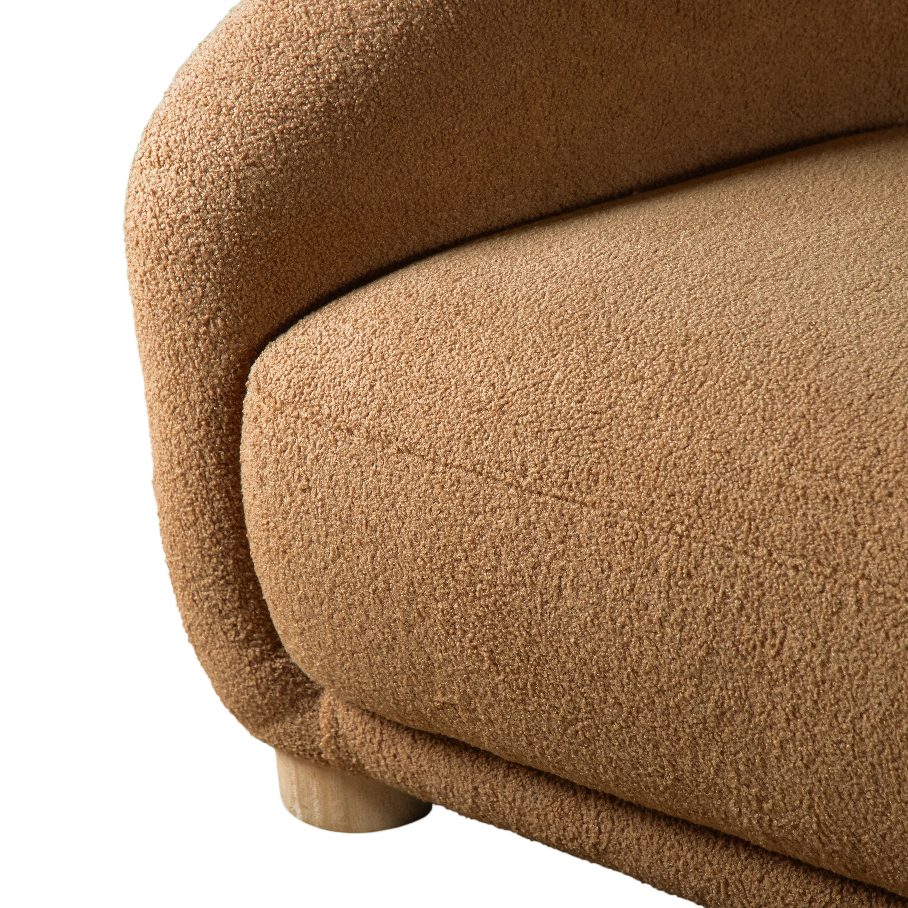 Waxley Brown Boucle Barrel Accent Chair with Wooden Legs