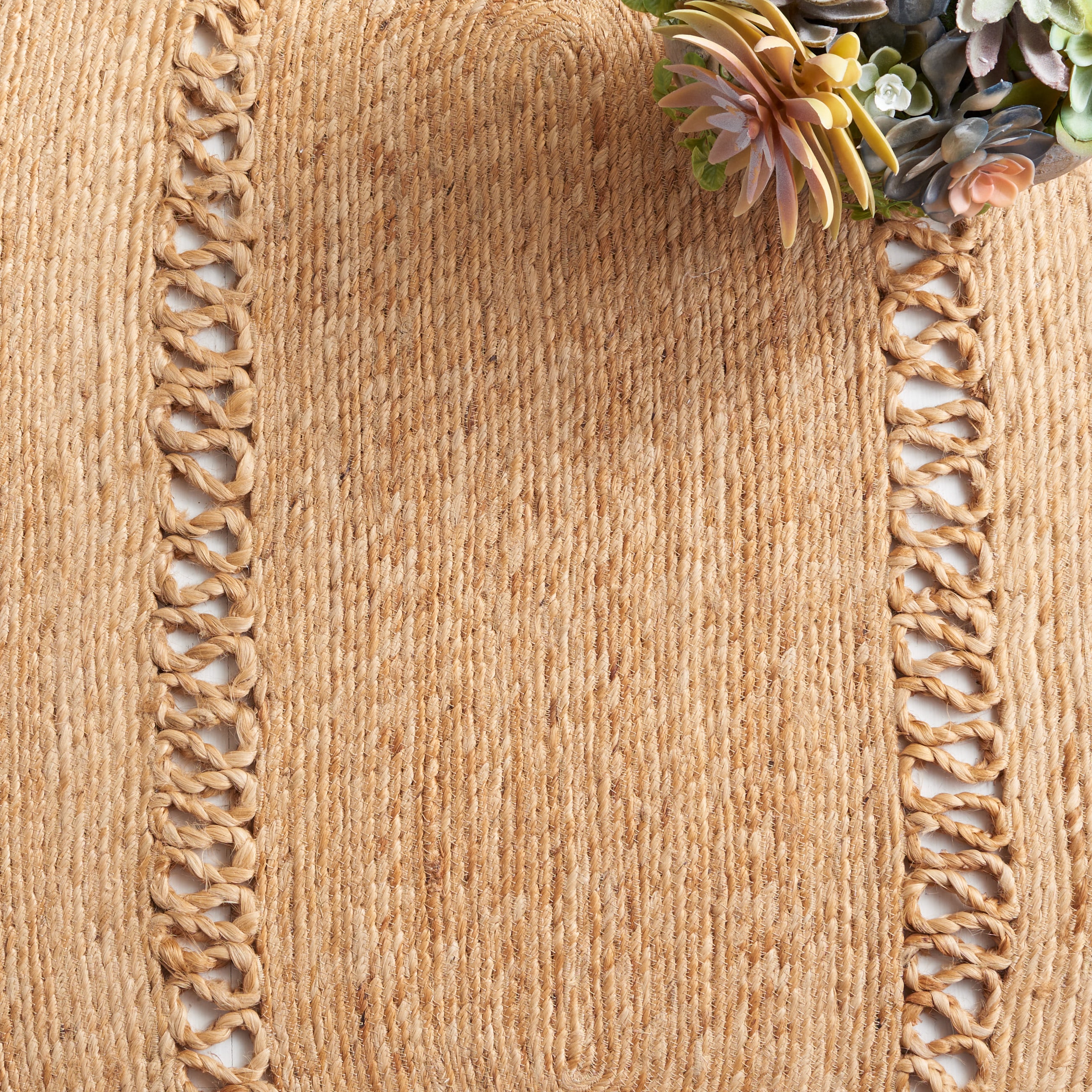 Natural Handwoven Jute Round Rug with Open Weave Design