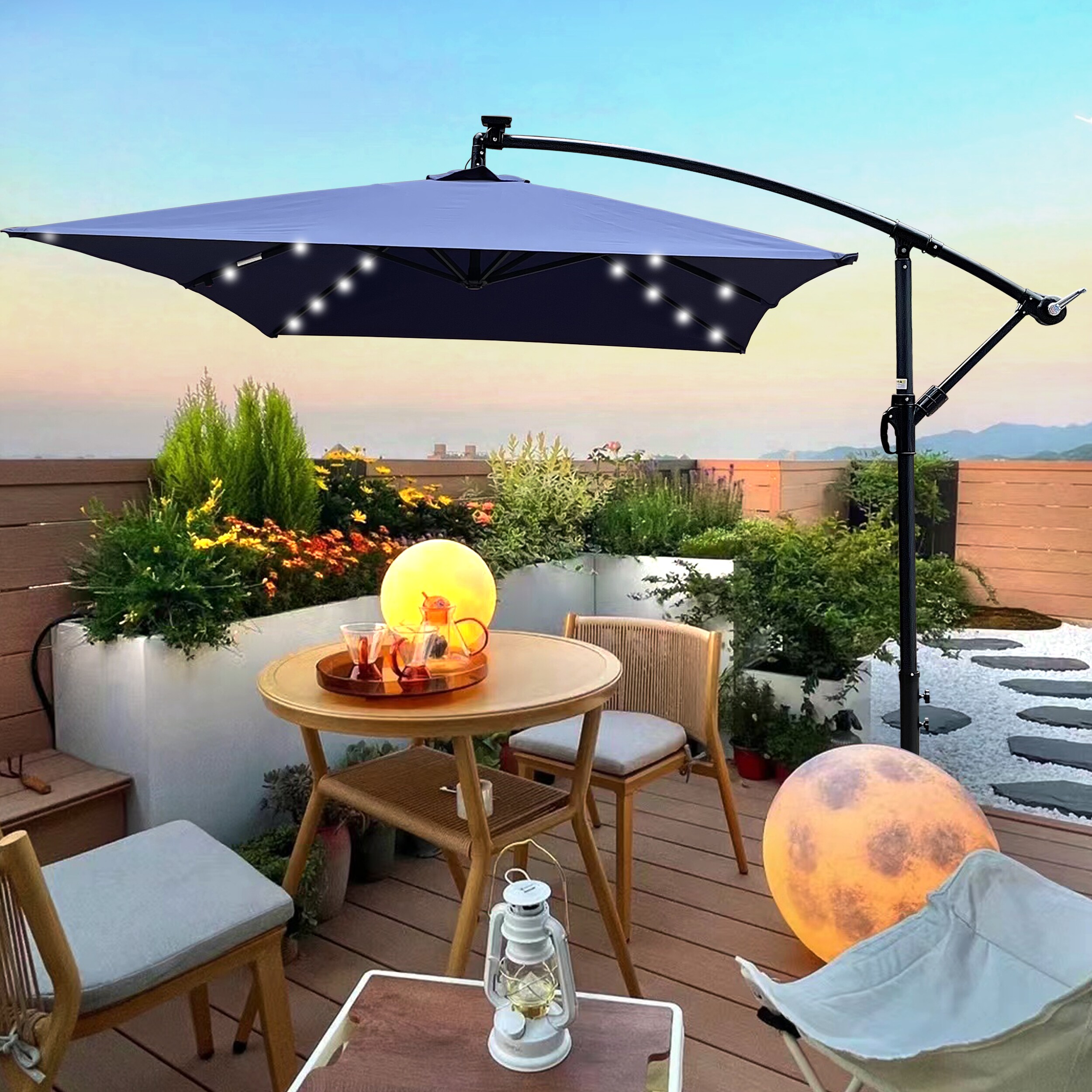 LUXEYARD Rectangle 2x3M Outdoor Patio Umbrella Solar Powered LED ...