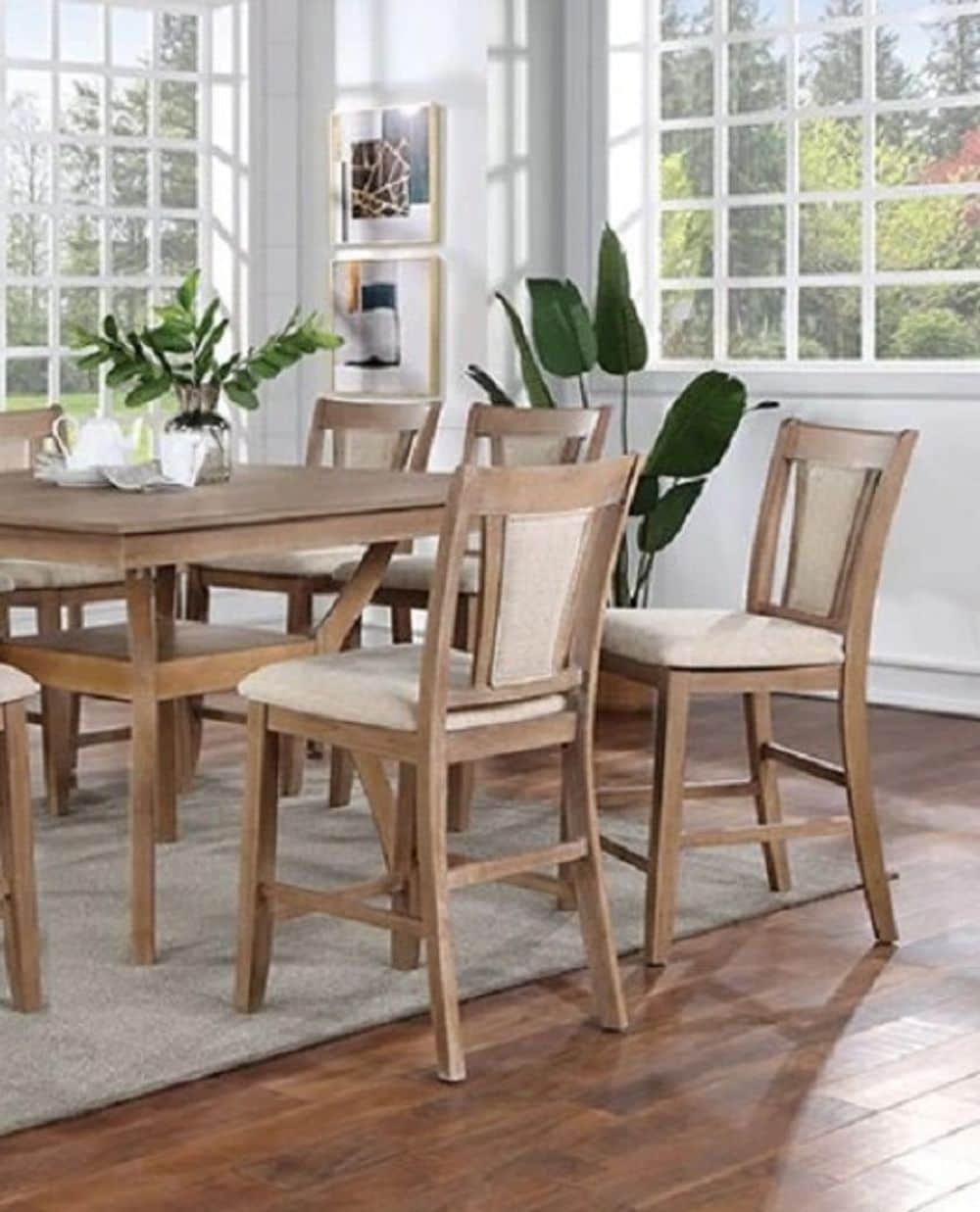 Blisstyle Transitional Set of 2 Counter Height Chairs Natural Tone and ...