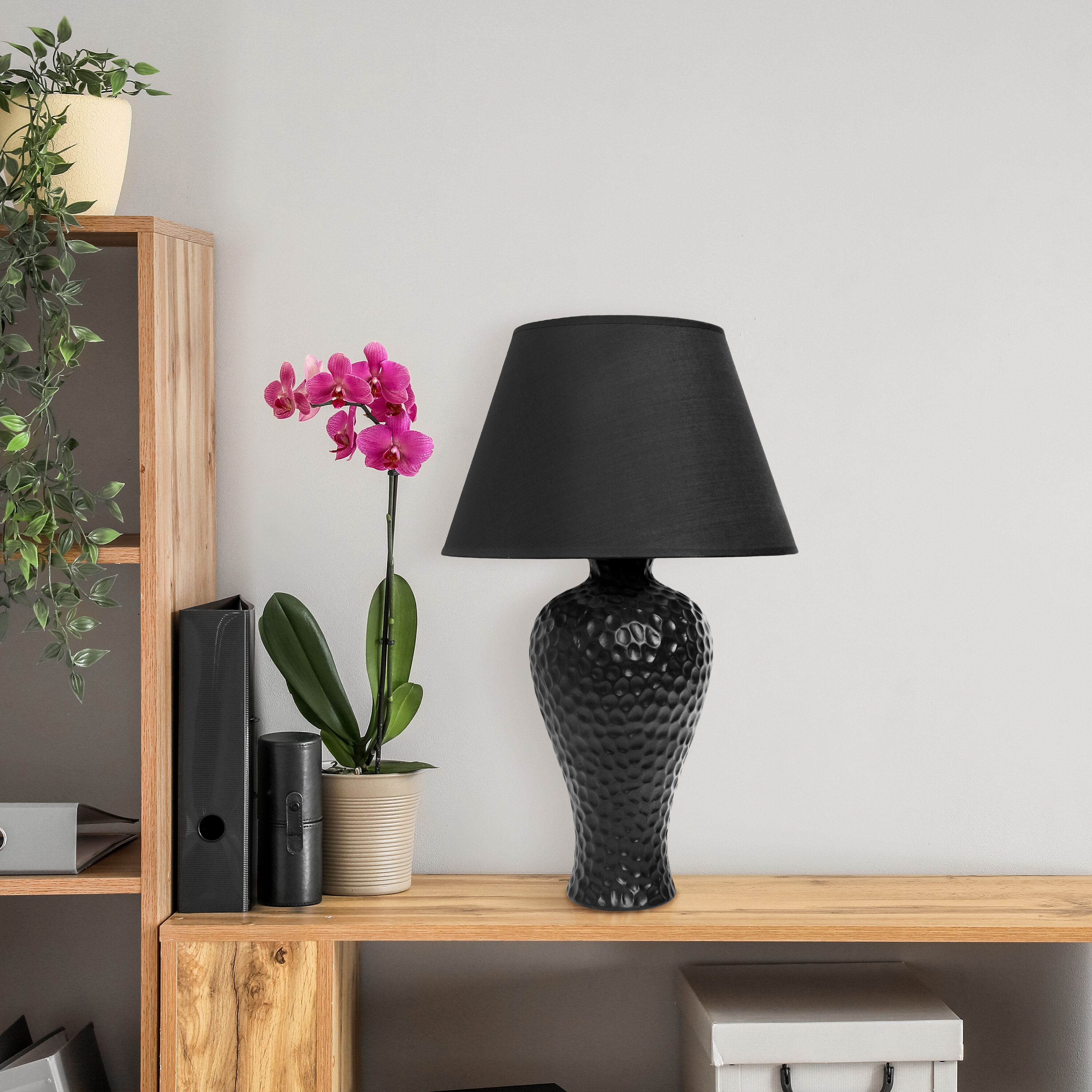 Creekwood Home CWT-2002-BK Essentix 20.08-in Black LED Incandescent Table Lamp with Fabric Shade