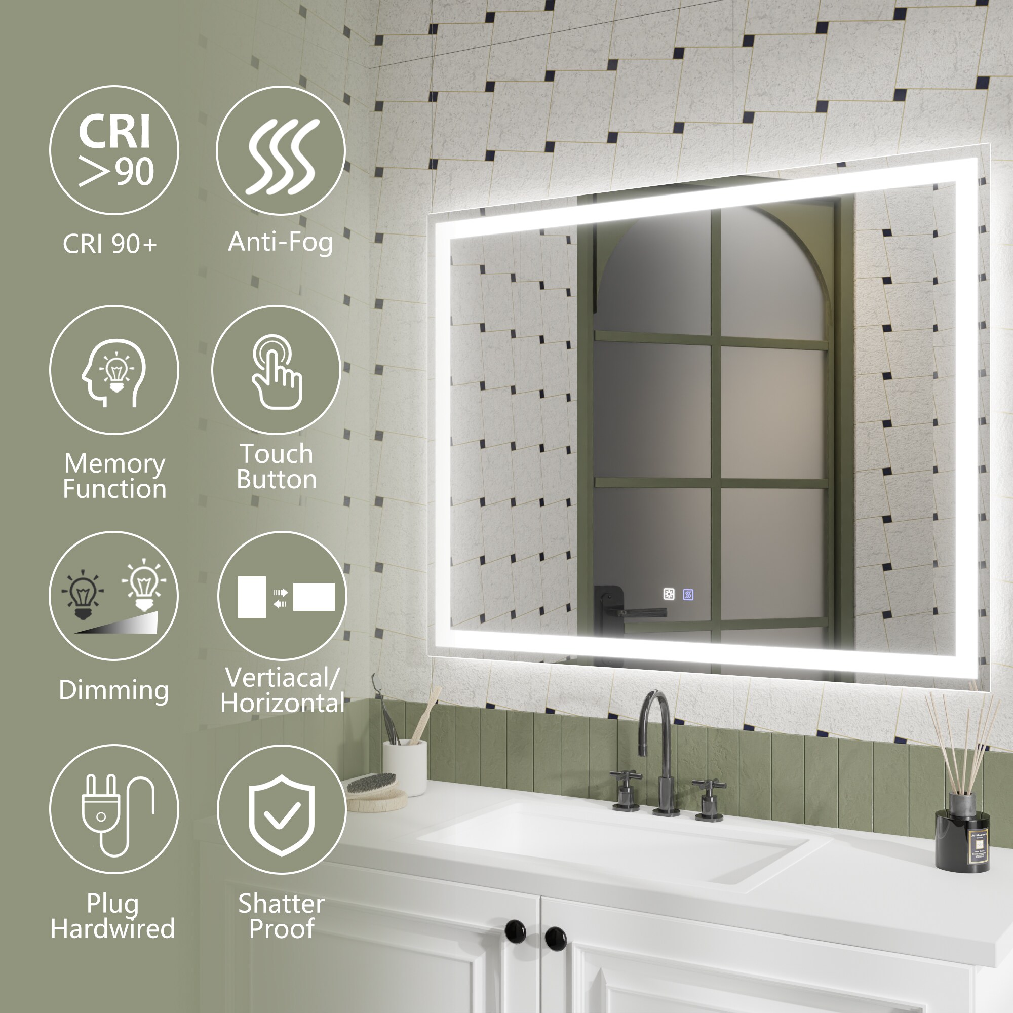 ExBrite 40-in x 32-in Frameless Dimmable Lighted Fog Free Bathroom ...