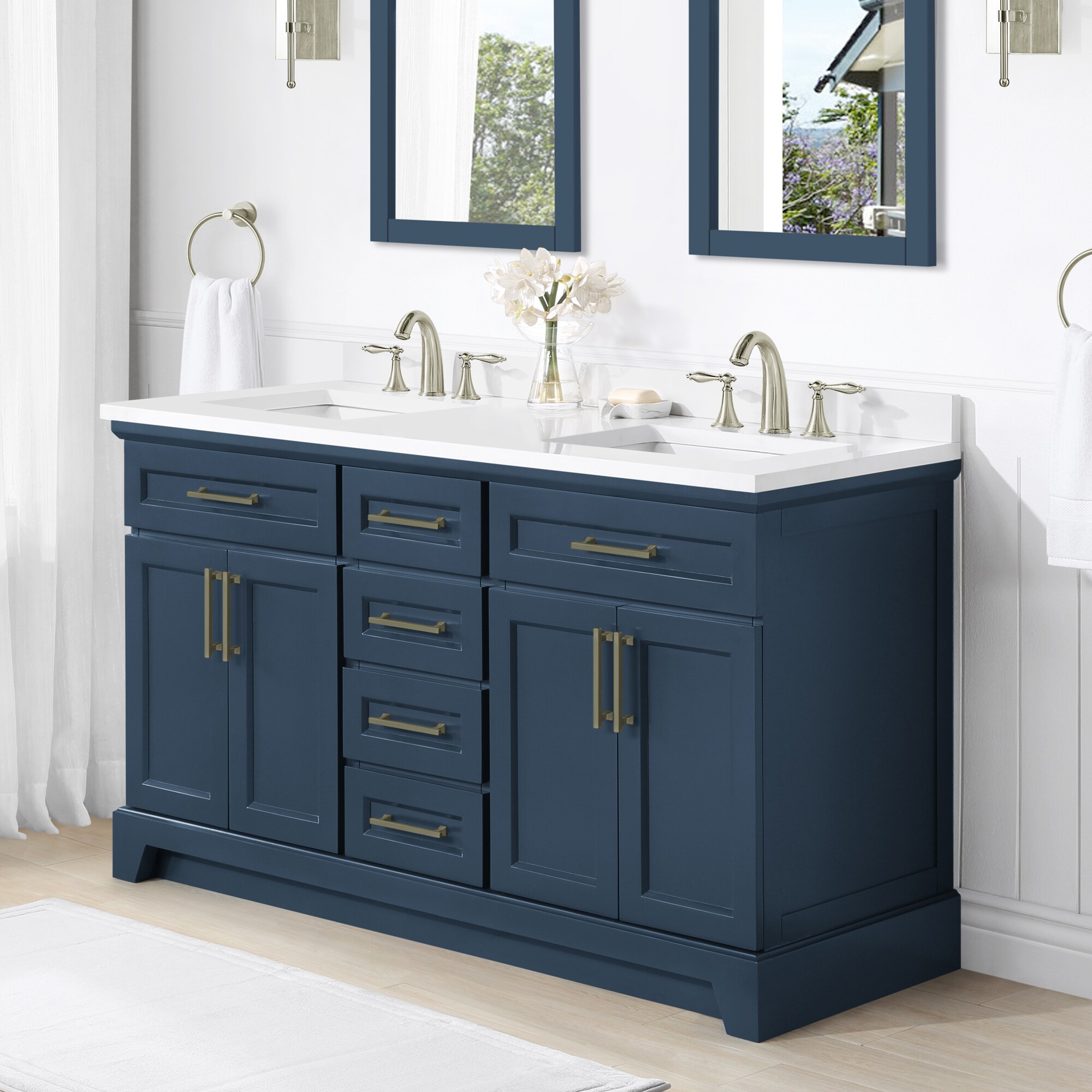 allen + roth Felix 60-in Grayish Blue Undermount Double Sink Bathroom ...