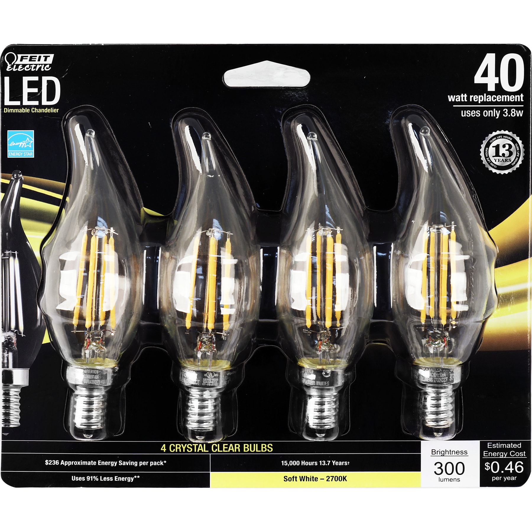 Feit Electric 40-Watt EQ Soft White Candelabra Base (E-12) Dimmable LED  Light Bulb (4-Pack) in the Decorative Light Bulbs department at