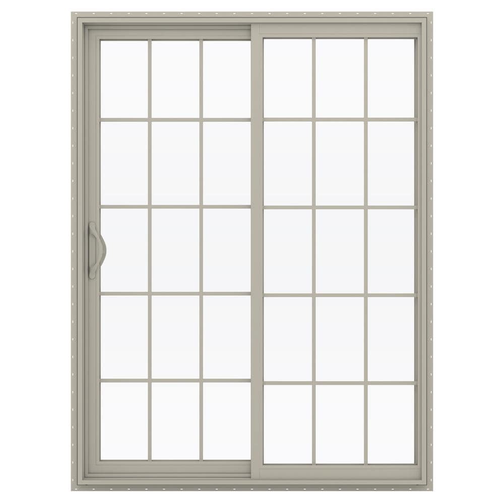 JELD-WEN 60-in x 80-in x 4-9/16-in Jamb Low-e Argon Grilles Between The Glass Desert Sand Vinyl Sliding Left-Hand Sliding Double Patio Door Screen -  LOWOLJW181500077