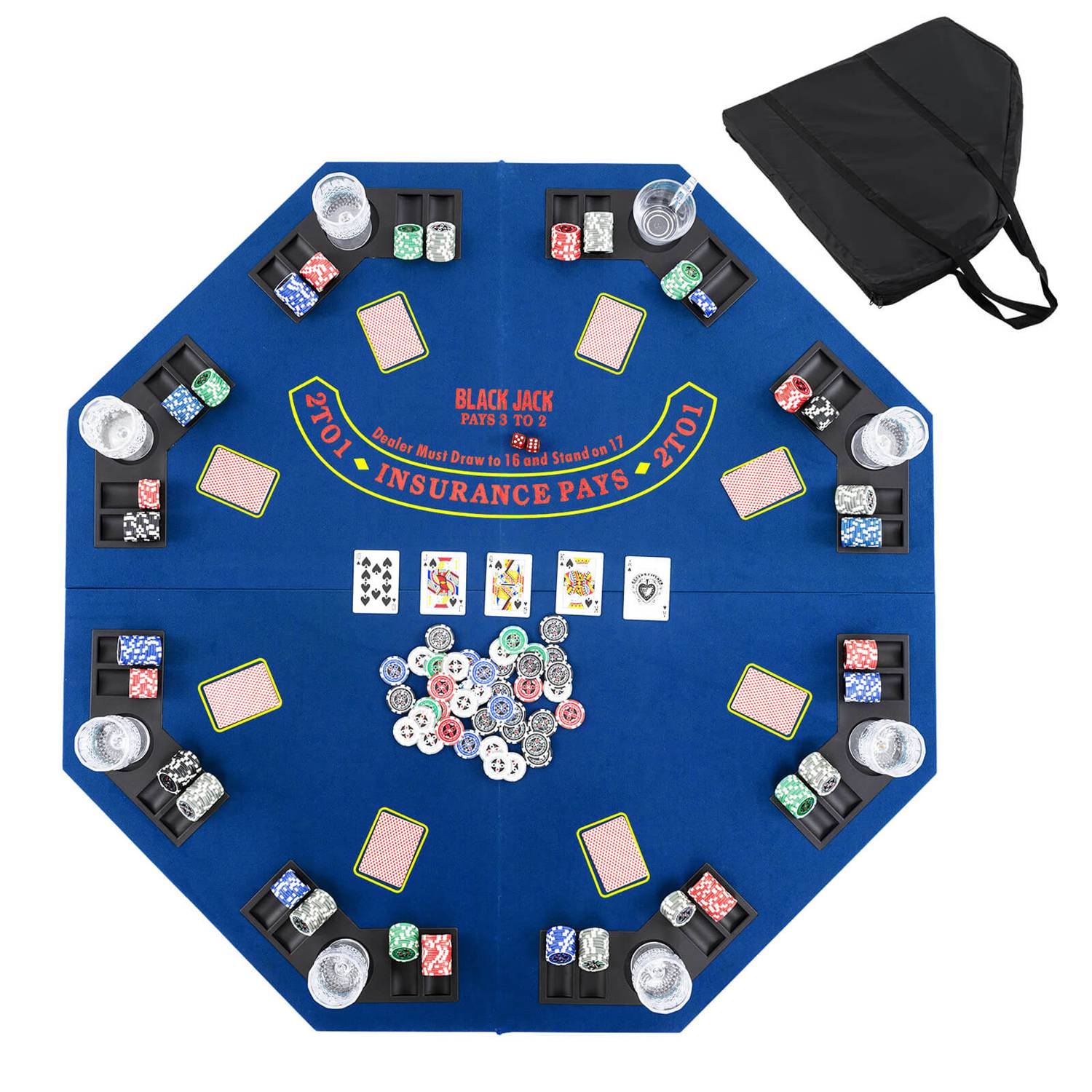Costway TGCA0667 8-Player Portable Poker Table Top with Cup Holders and Chip Trays Carrying Bag